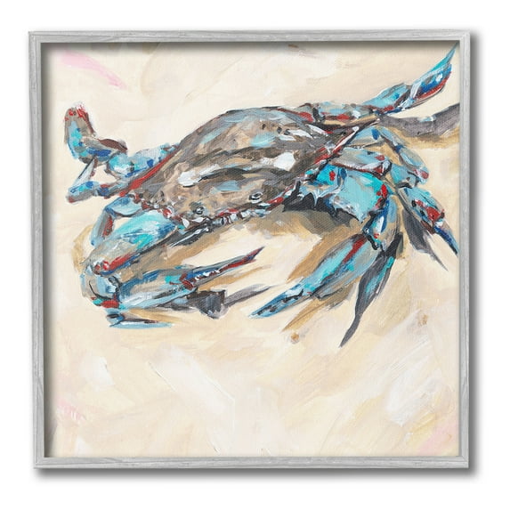 Stupell Industries Modern Blue Beach Crab Animals & Insects Painting Gray Framed Art Print Wall Art, 12 x 12
