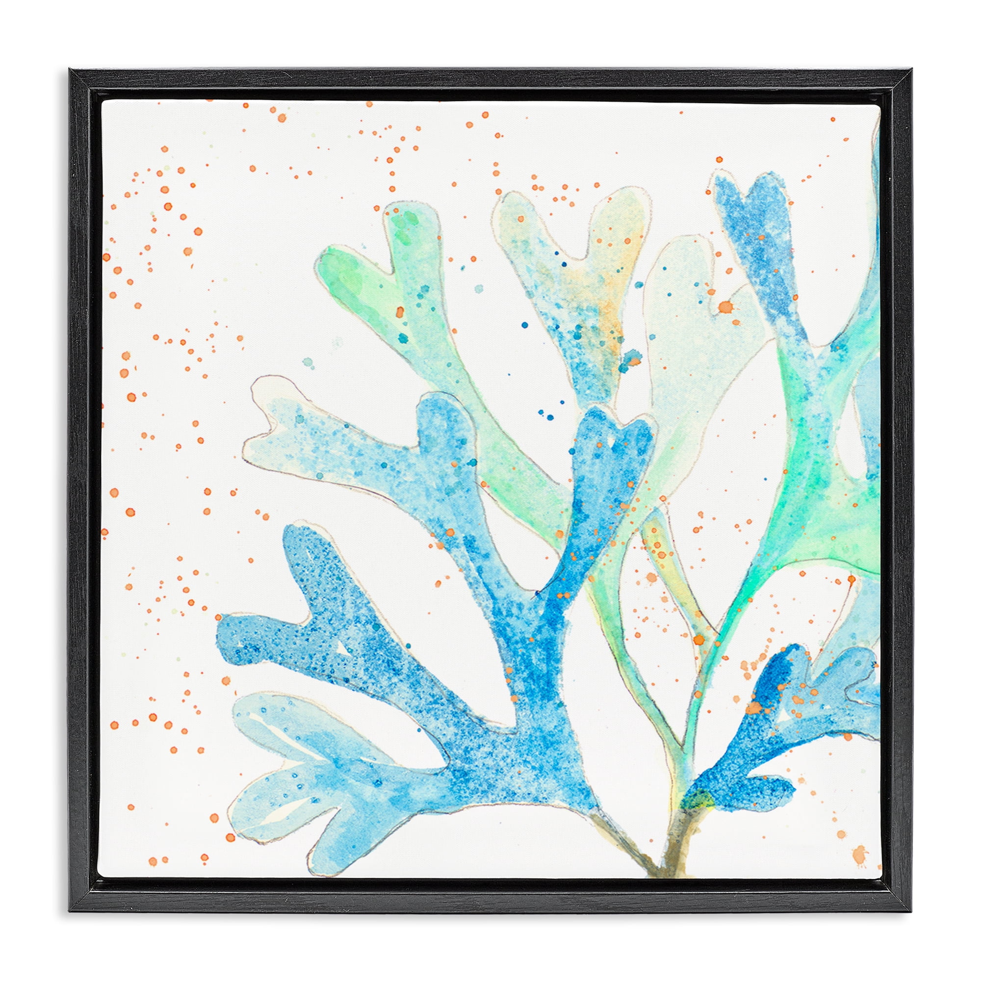 Stupell Industries Modern Blue Coral Coastal Painting Black Floater Framed Canvas Art Print Wall Art, 18 x 18