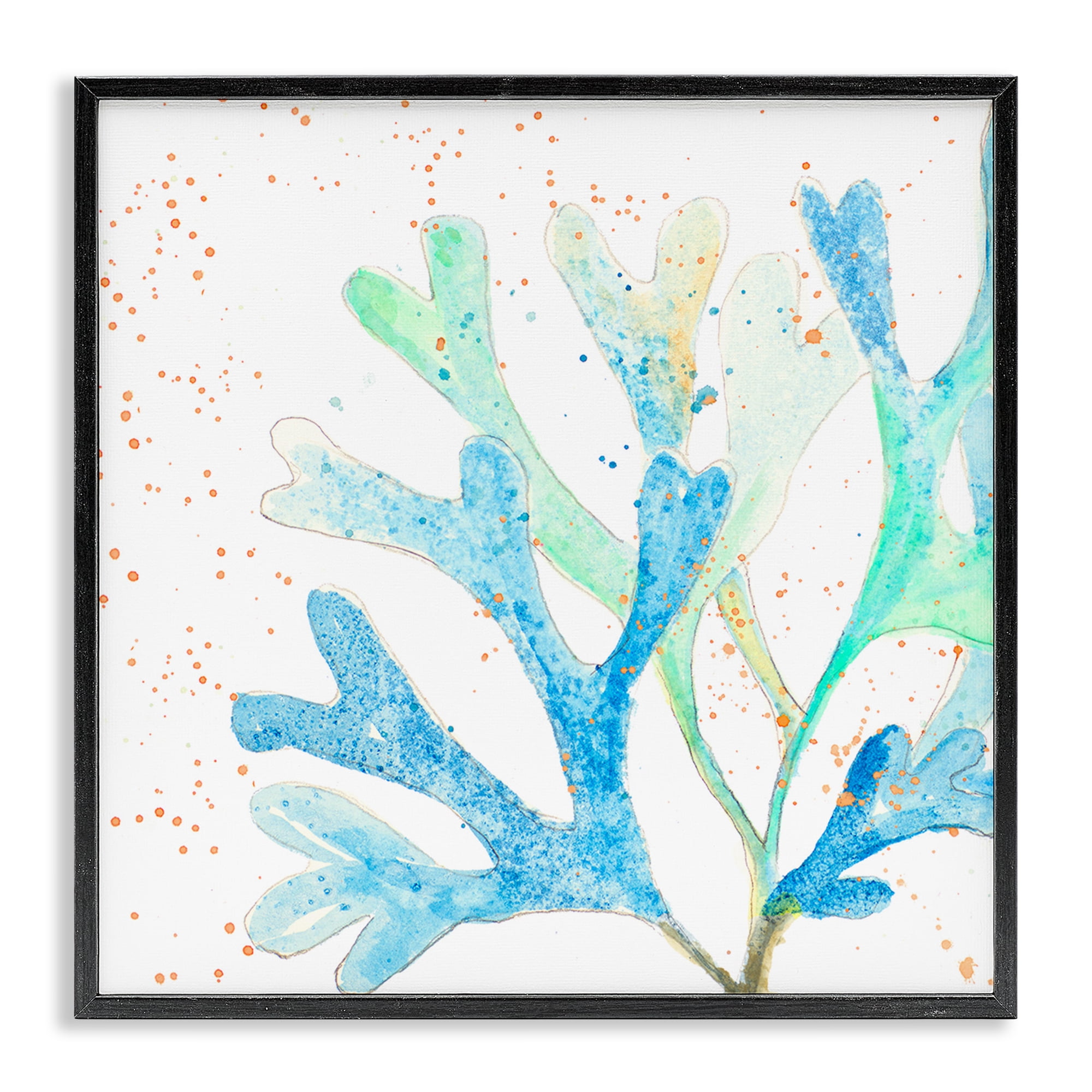 Stupell Industries Modern Blue Coral Coastal Painting Black Framed Art Print Wall Art, 24 x 24