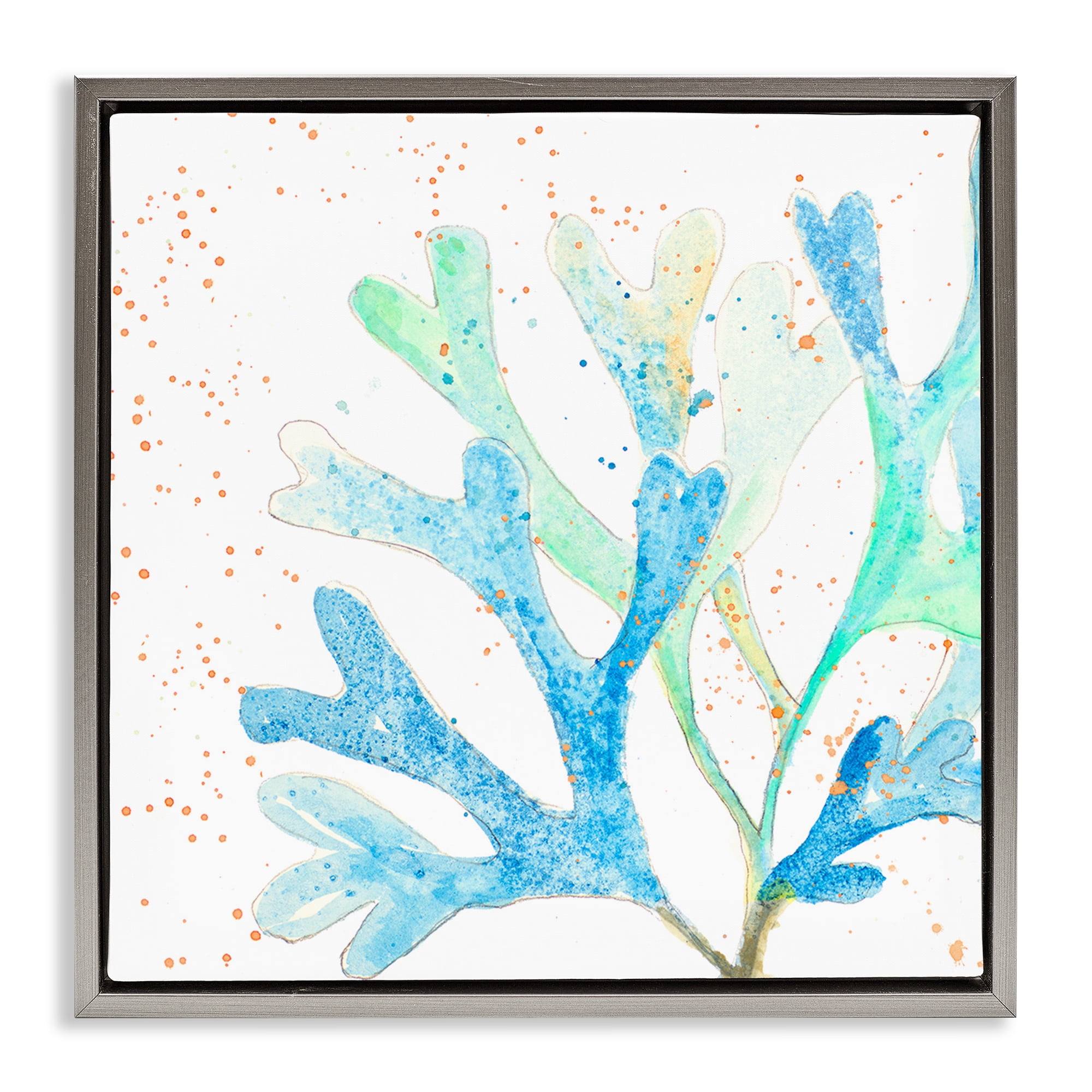 Stupell Industries Modern Blue Coral Coastal Painting Gray Floater Framed Canvas Art Print Wall Art, 25 x 25