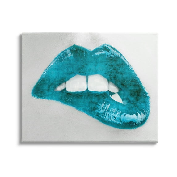 Stupell Industries Modern Blue Fashion Lip Bite Feminine Glam Photography, 40 x 30, Design by Sarah McGuire