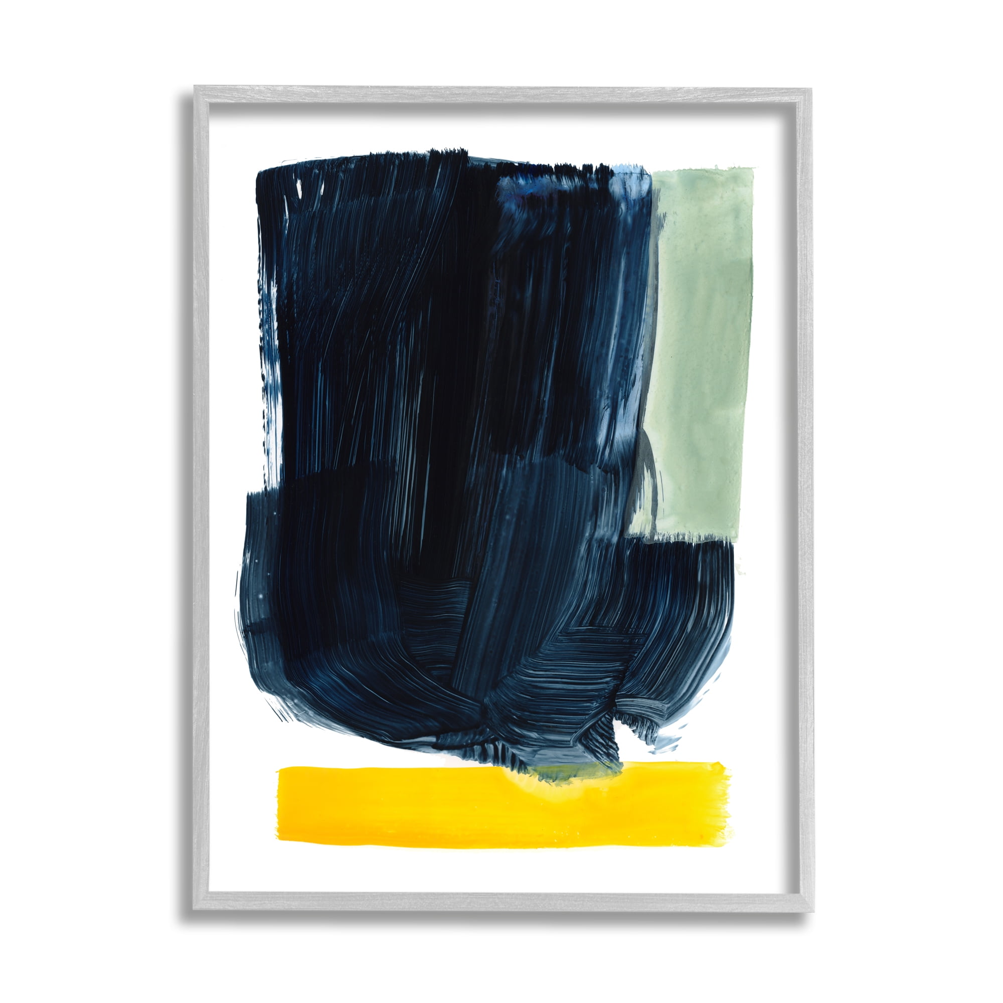 Stupell Industries Modern Blue Field Abstraction Contrasting Yellow Green Abstract Painting Gray Framed Art Print Wall Art, 16 x 20