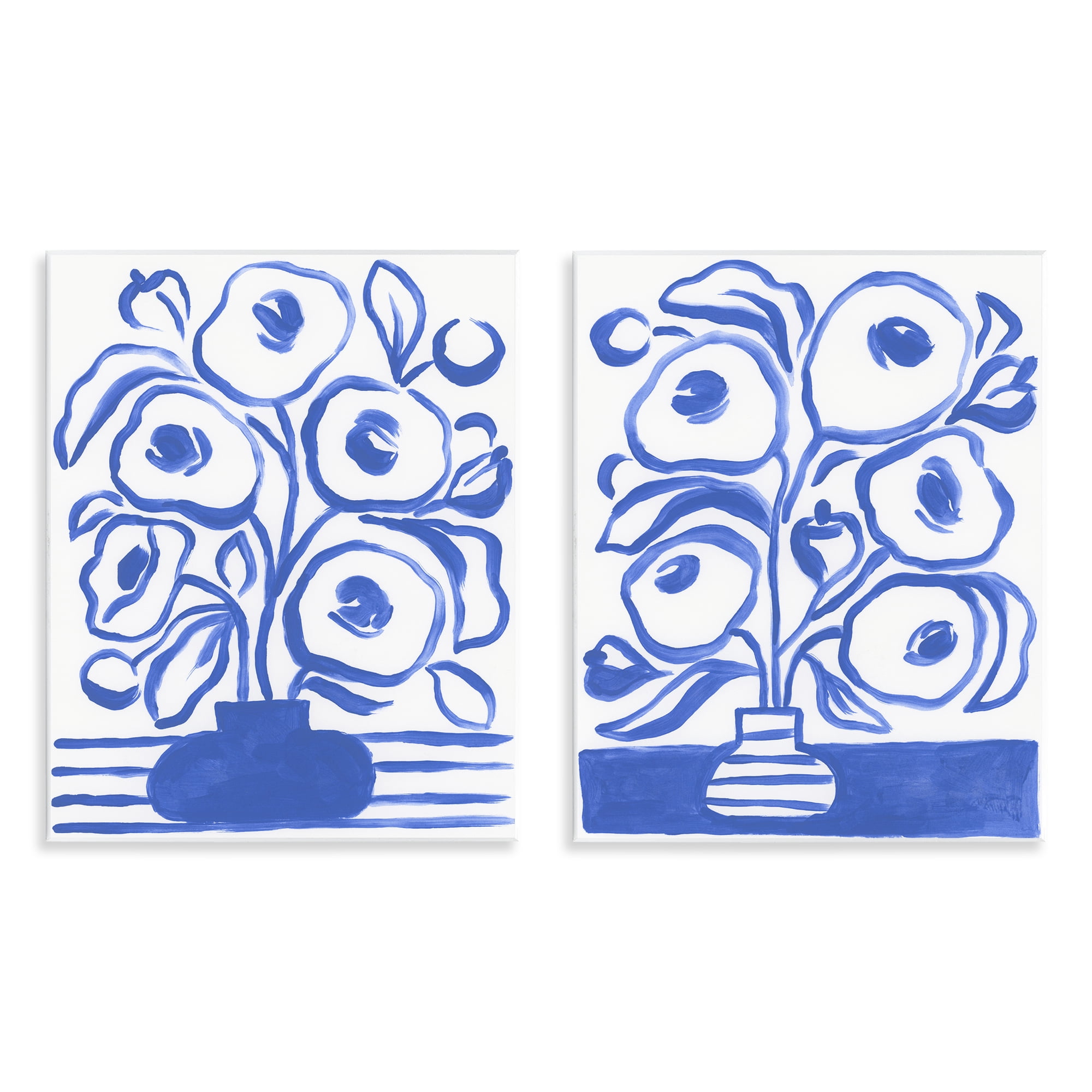 Stupell Industries Modern Blue Floral Vase Plants & Flowers Painting Unframed Art Print Wall Art, 11 x 14, Set of 2