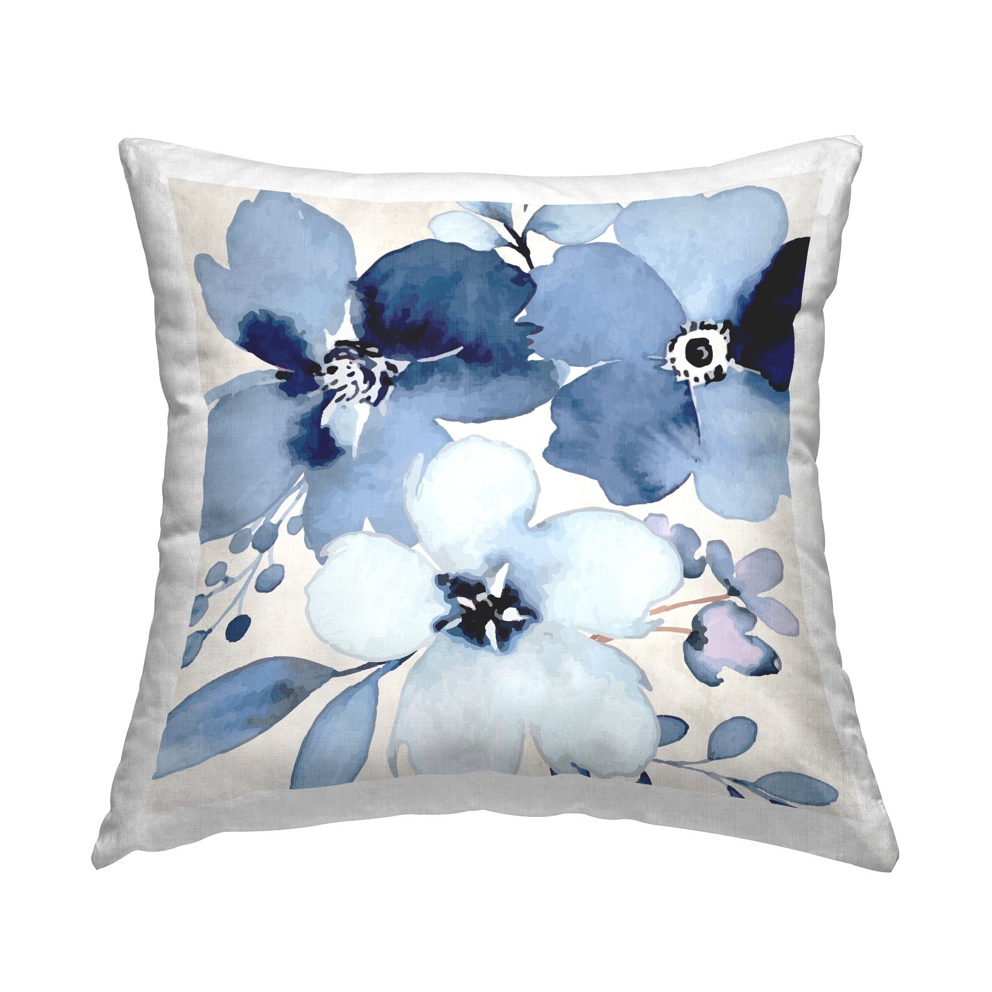 Stupell Industries Modern Blue Flower Blossoms Printed Throw Pillow Design by ND Art