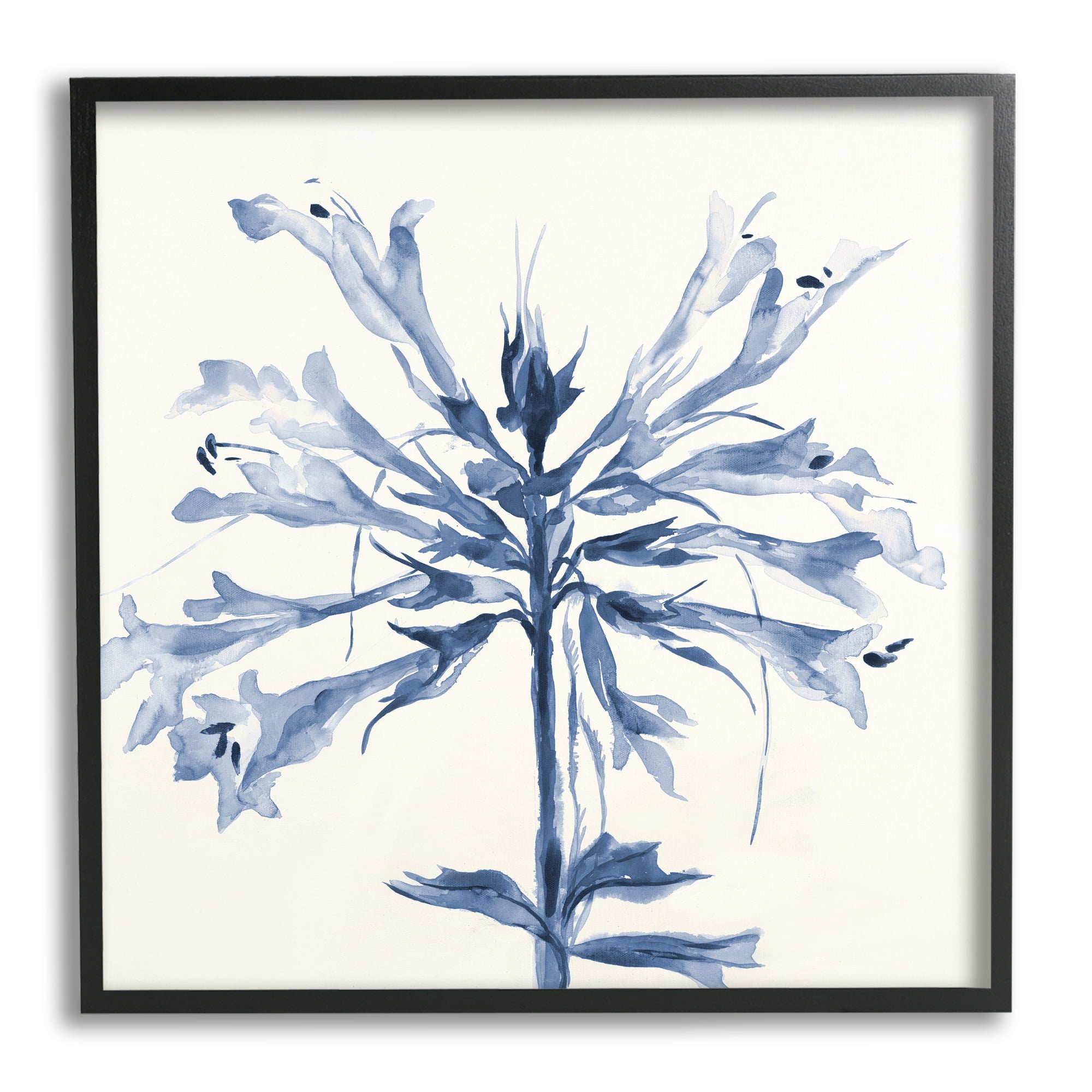 Stupell Industries Modern Blue Flower Botanical & Floral Painting Black Framed Art Print Wall Art, 24 x 24