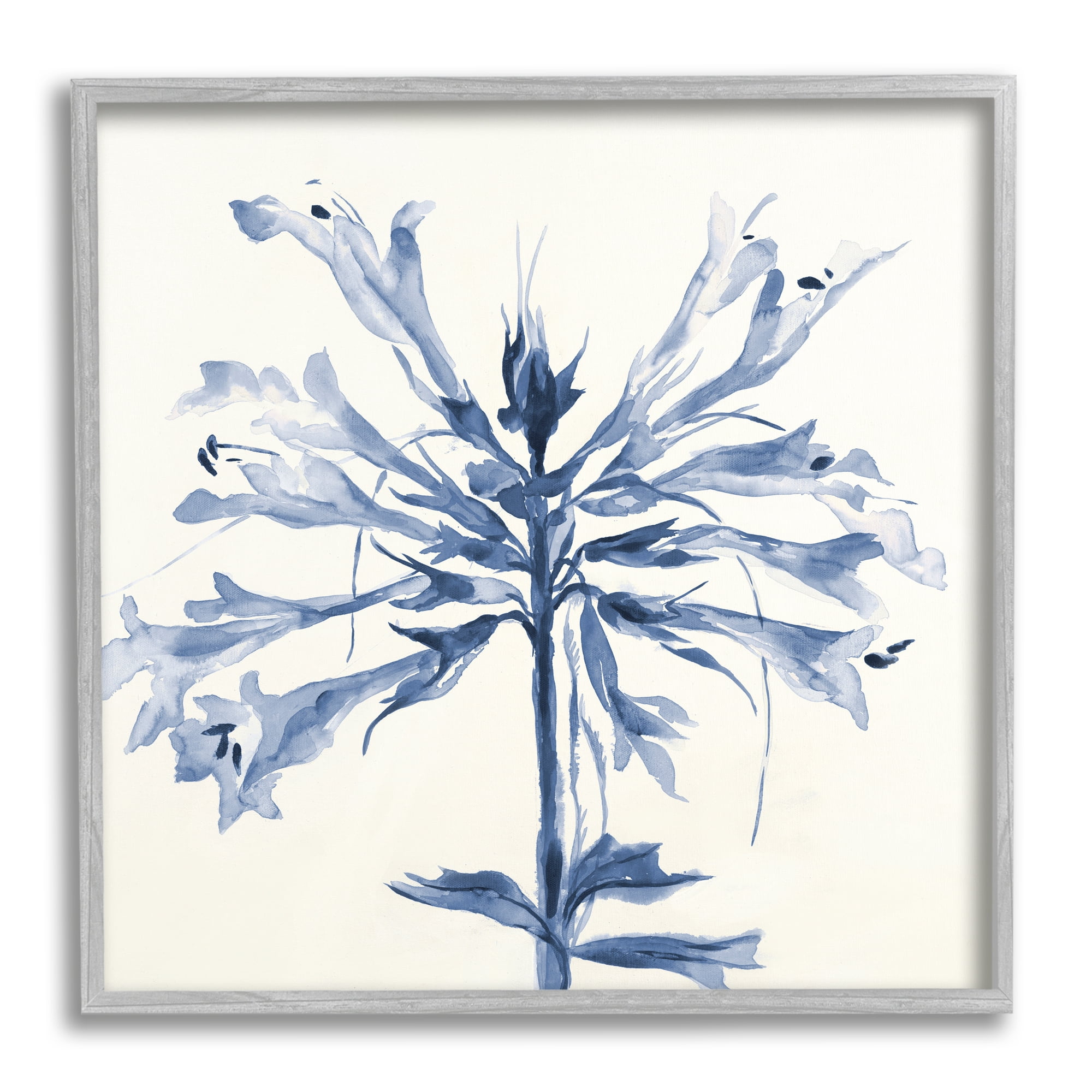 Stupell Industries Modern Blue Flower Botanical & Floral Painting Gray Framed Art Print Wall Art, 17 x 17