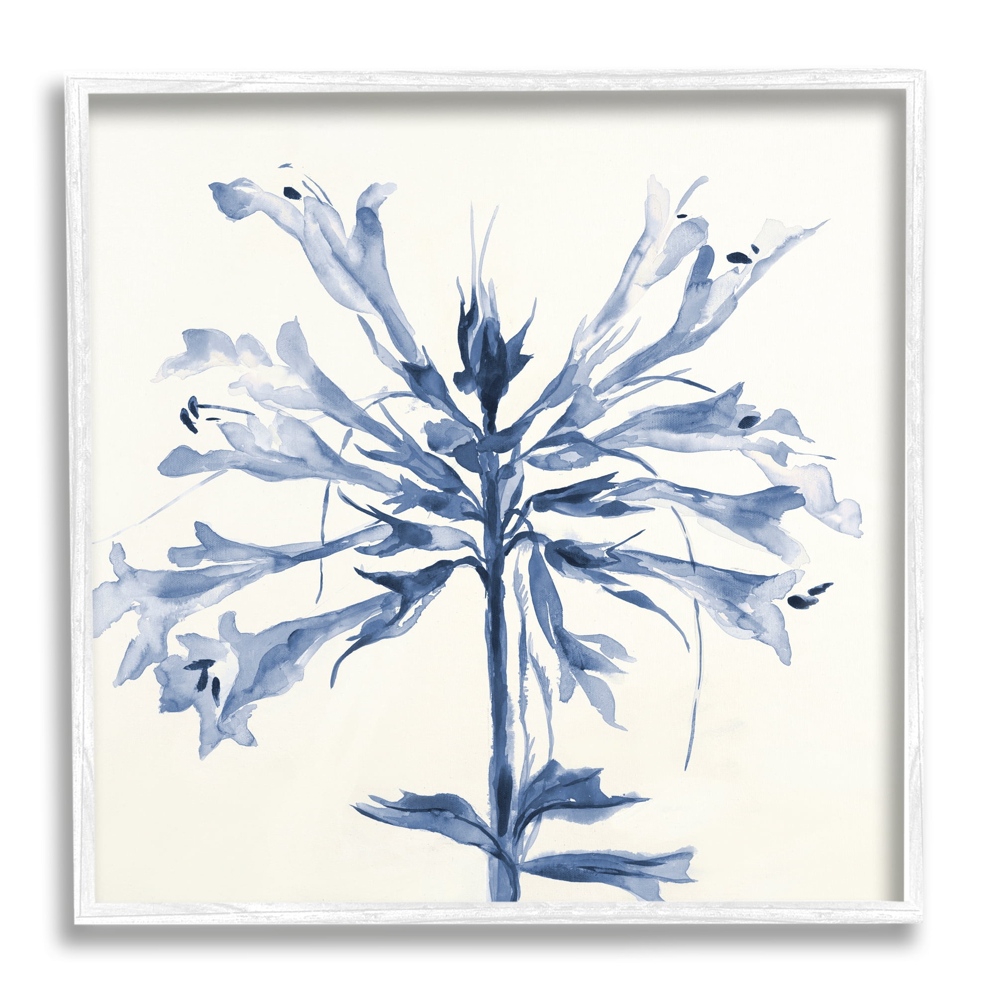 Stupell Industries Modern Blue Flower Botanical & Floral Painting White Framed Art Print Wall Art, 17 x 17