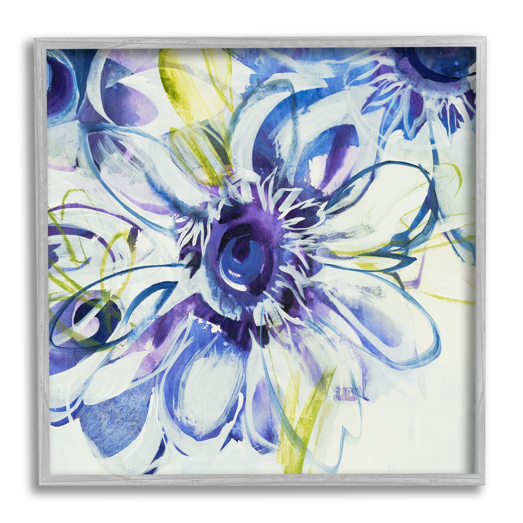 Stupell Industries Modern Blue Flower Buds Botanical & Floral Painting Gray Framed Art Print Wall Art, 17 x 17