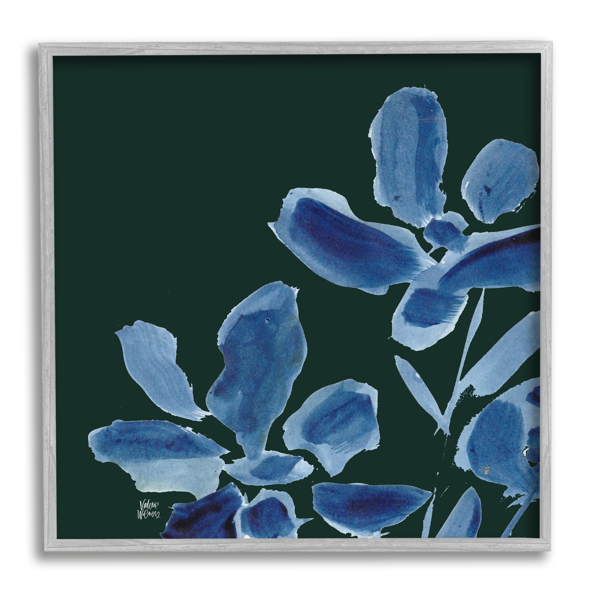 Stupell Industries Modern Blue Flower Petals Casual Botanical Brushstrokes Graphic Art Gray Framed Art Print Wall Art, Design by Valerie Wieners