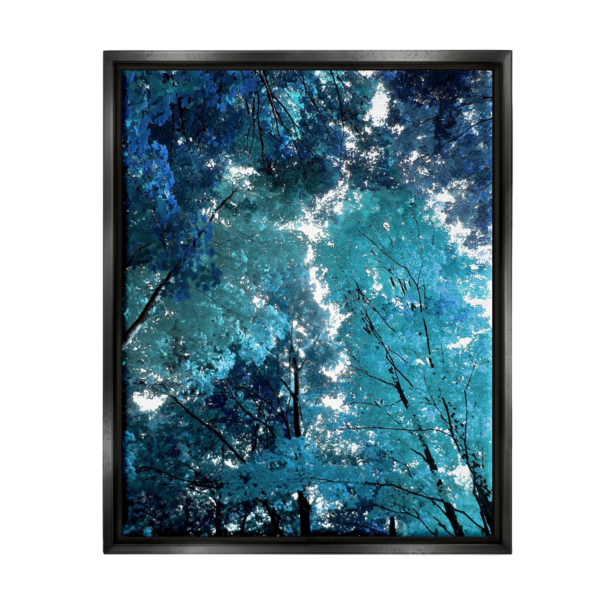 Stupell Industries Modern Blue Forest Trees Nature Painting Black Floater Framed Art Print Wall Art, 25 x 31