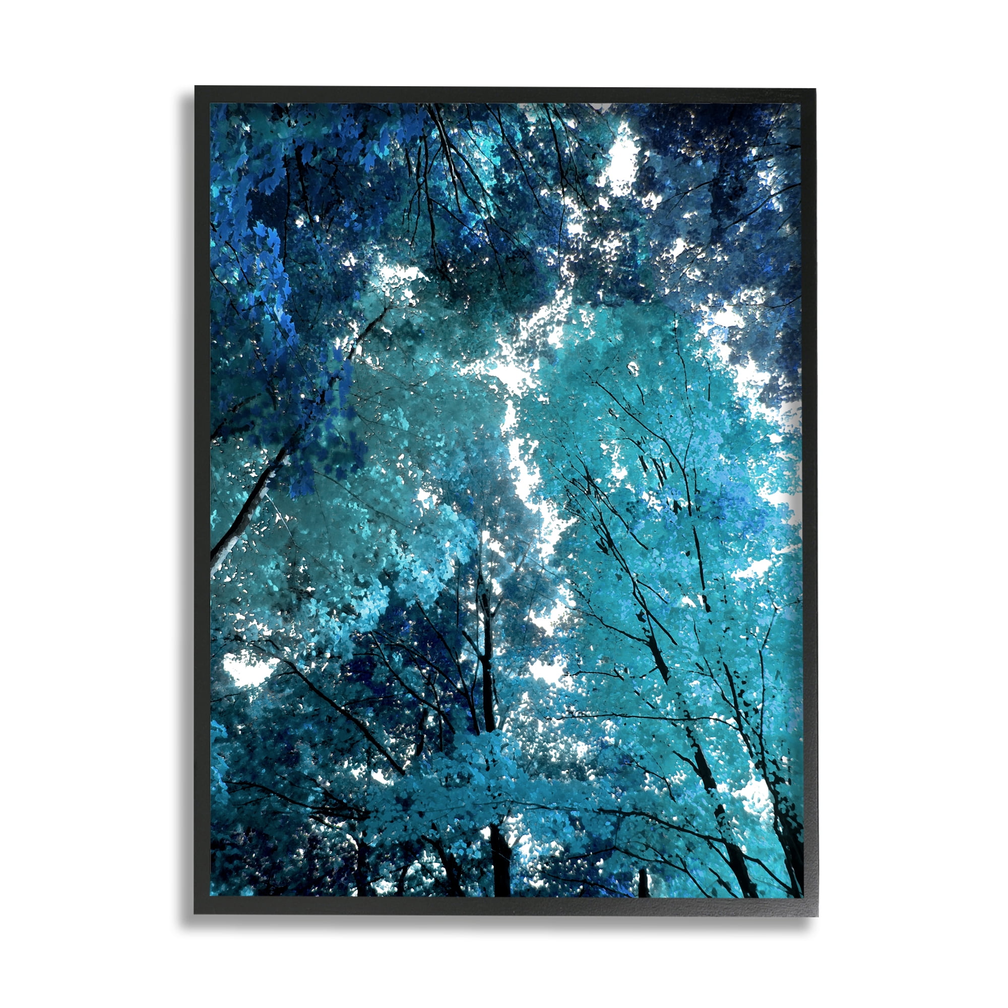 Stupell Industries Modern Blue Forest Trees Nature Painting Black Framed Art Print Wall Art, 16 x 20