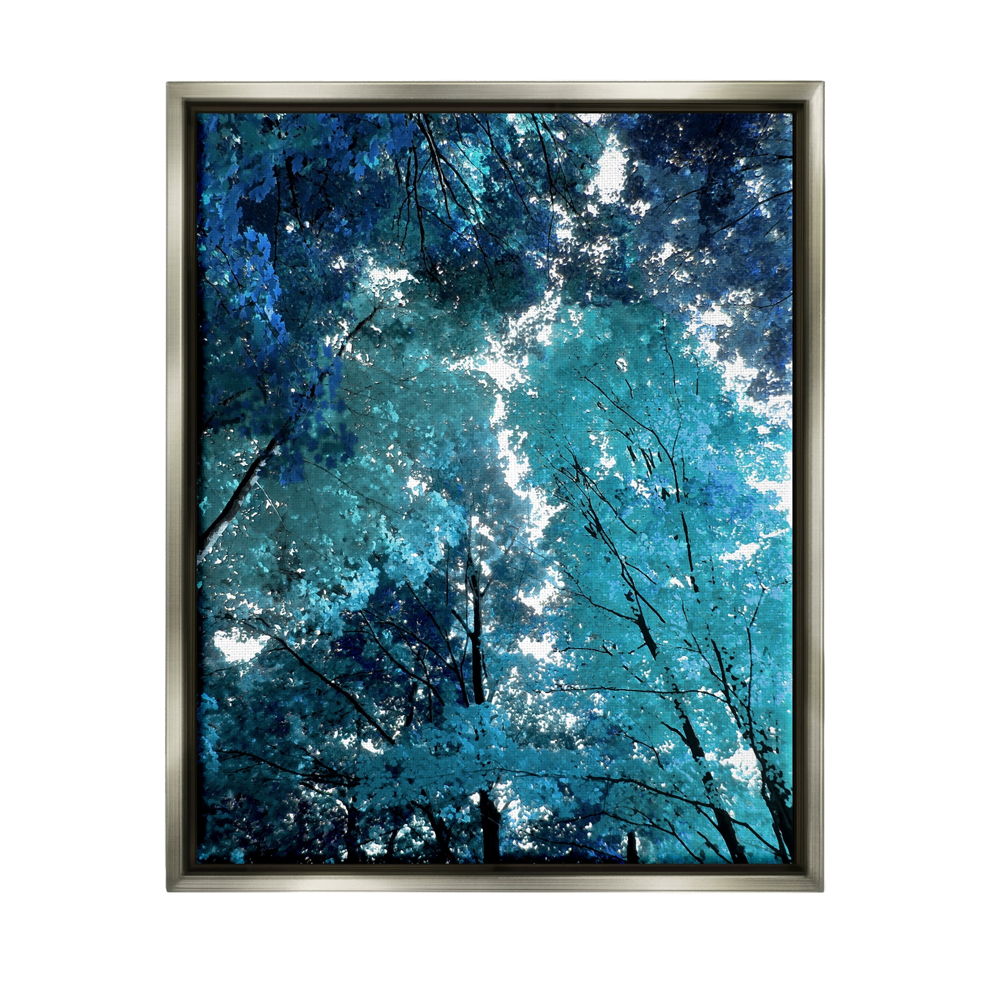 Stupell Industries Modern Blue Forest Trees Nature Painting Gray Floater Framed Art Print Wall Art, 17 x 21