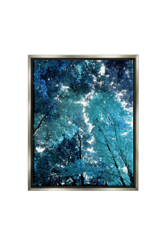 Industries Modern Blue Forest Trees Nature Painting Gray Floater Framed Art Print Wall Art, 17 x 21