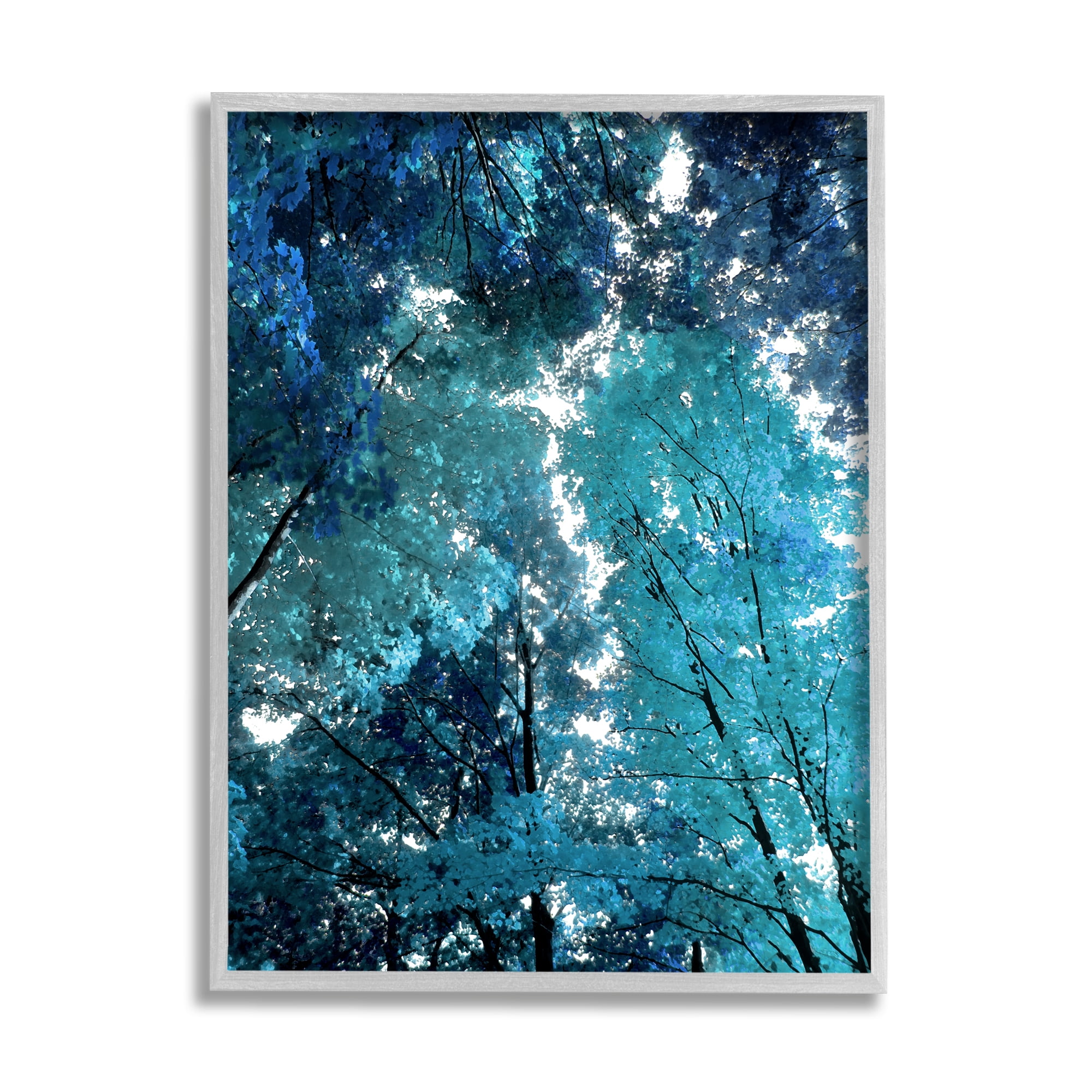 Stupell Industries Modern Blue Forest Trees Nature Painting Gray Framed Art Print Wall Art, 16 x 20
