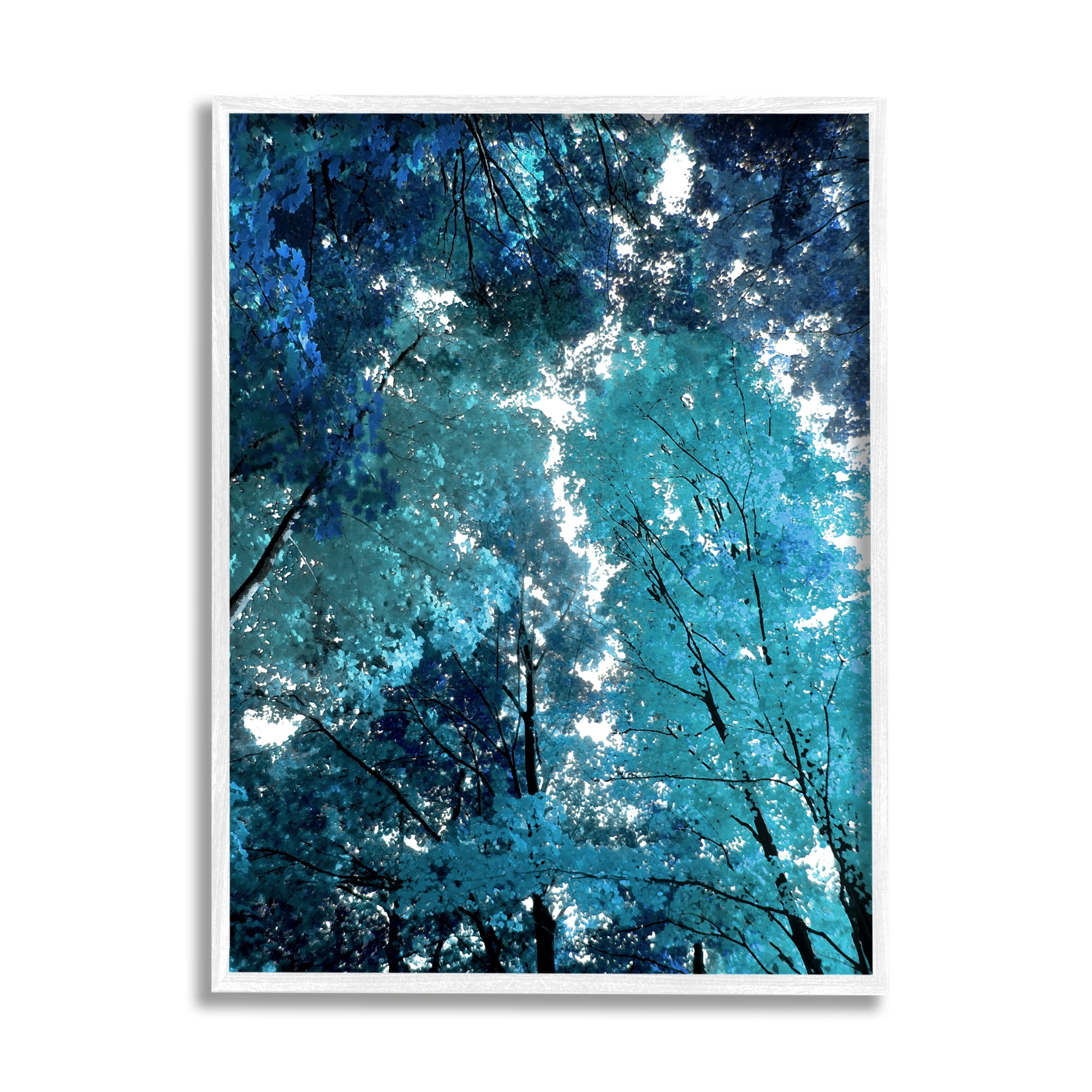Stupell Industries Modern Blue Forest Trees Nature Painting White Framed Art Print Wall Art, 11 x 14
