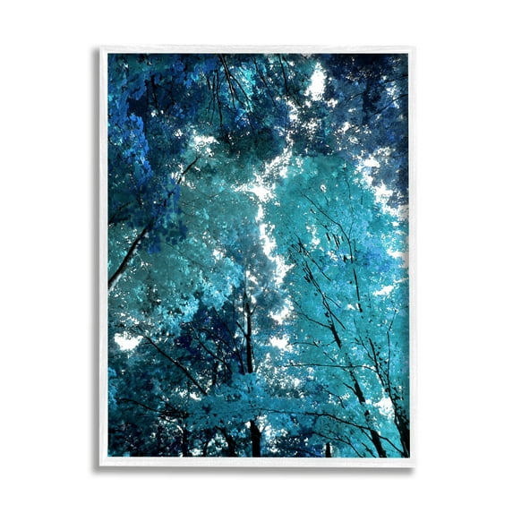 Stupell Industries Modern Blue Forest Trees Nature Painting White Framed Art Print Wall Art, 16 x 20