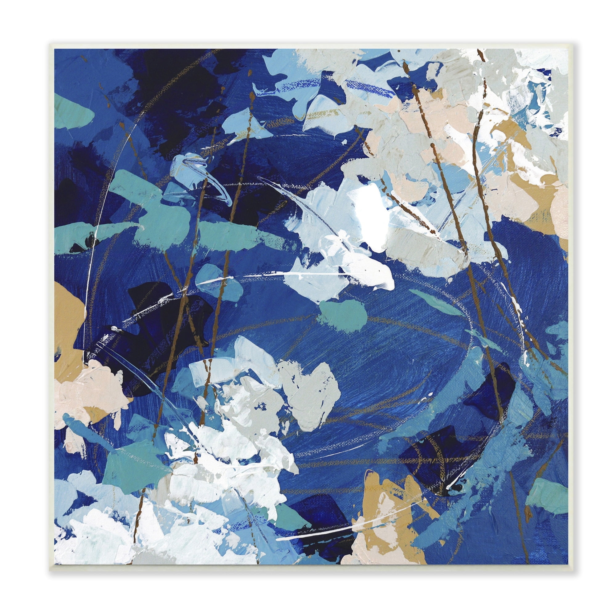 Stupell Industries Modern Blue Gold Abstract Painting Busy Movement Composition, 12 x 12,Design by Sue Riger