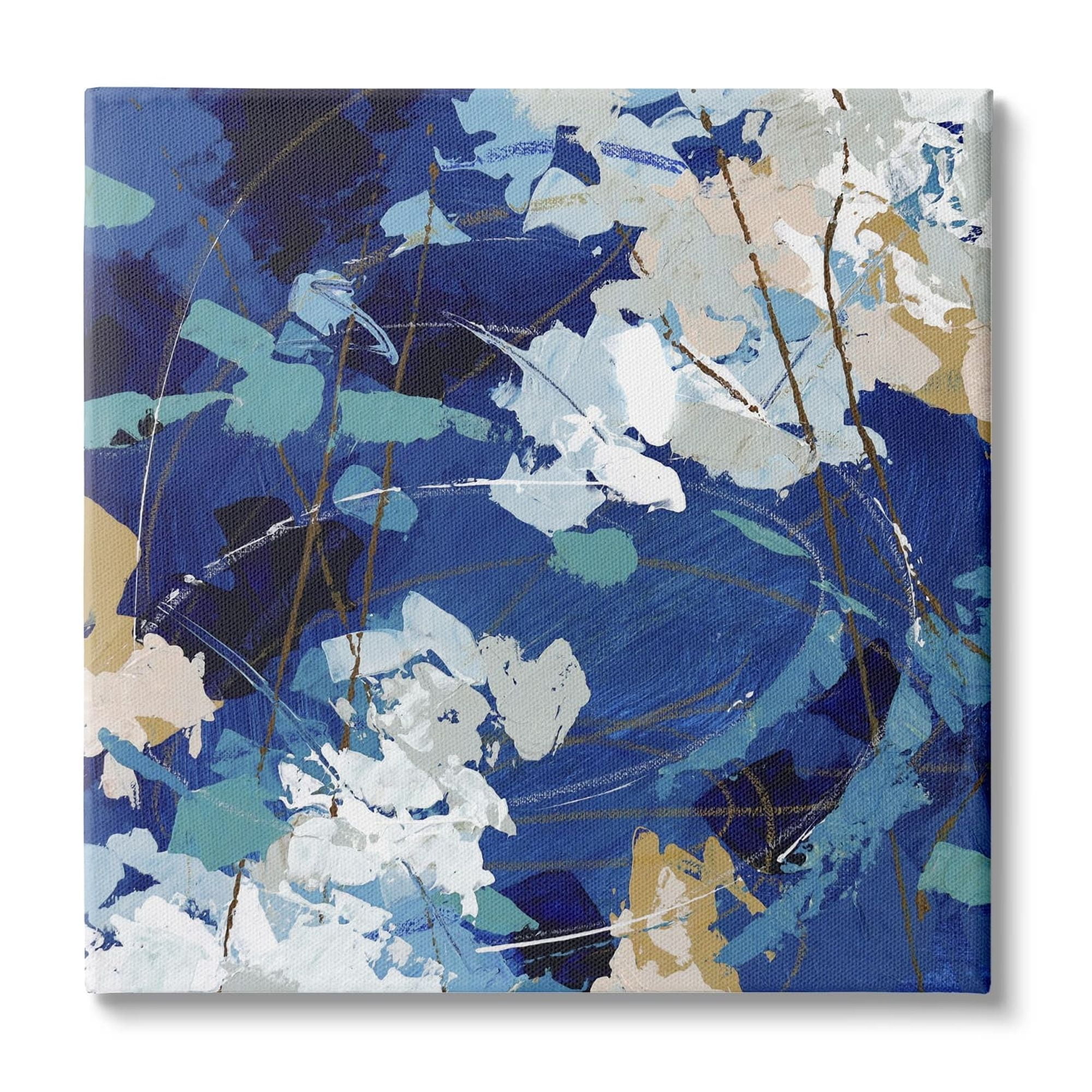 Stupell Industries Modern Blue Gold Abstract Painting Busy Movement Composition, 17 x 17,Design by Sue Riger