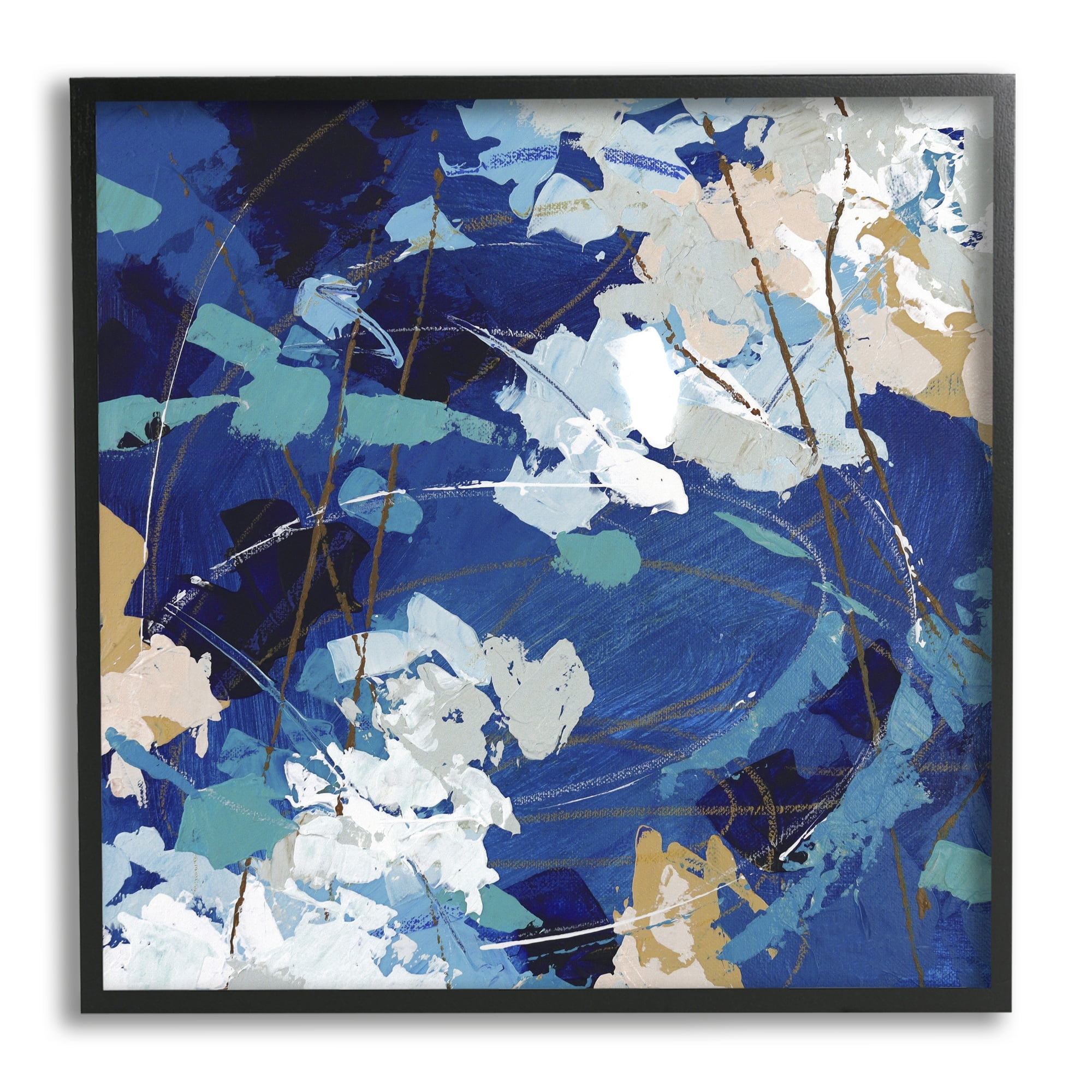 Stupell Industries Modern Blue Gold Abstract Painting Busy Movement Composition, 24 x 24,Design by Sue Riger