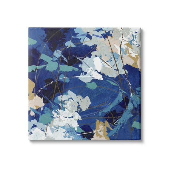 Stupell Industries Modern Blue Gold Abstract Painting Busy Movement Composition, 30 x 30,Design by Sue Riger