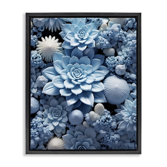 Stupell Industries Modern Blue Patterned Succulents Black Floating Frame Canvas Art, 25 x 31, by RB