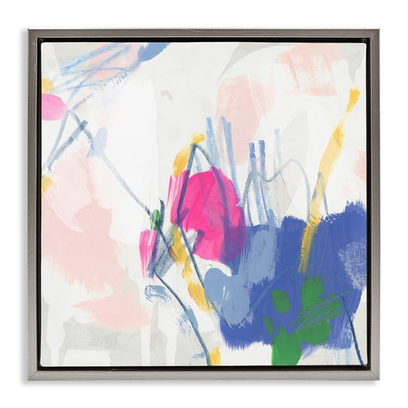 Stupell Industries Modern Blue & Pink Abstract Scribble Gray Floating Frame Canvas Art, 25 x 25, by June Erica Vess