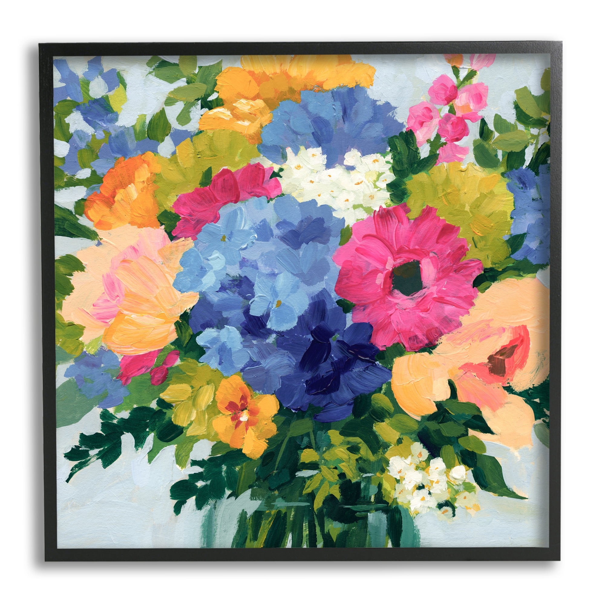 Stupell Industries Modern Blue & Pink Bouquet Botanical & Floral Painting Black Framed Art Print Wall Art, 12 x 12