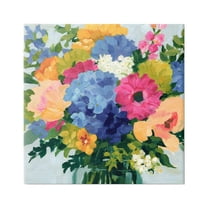 Stupell Industries Modern Blue & Pink Bouquet Botanical & Floral Painting Gallery Wrapped Canvas Art Print Wall Art, 17 x 17