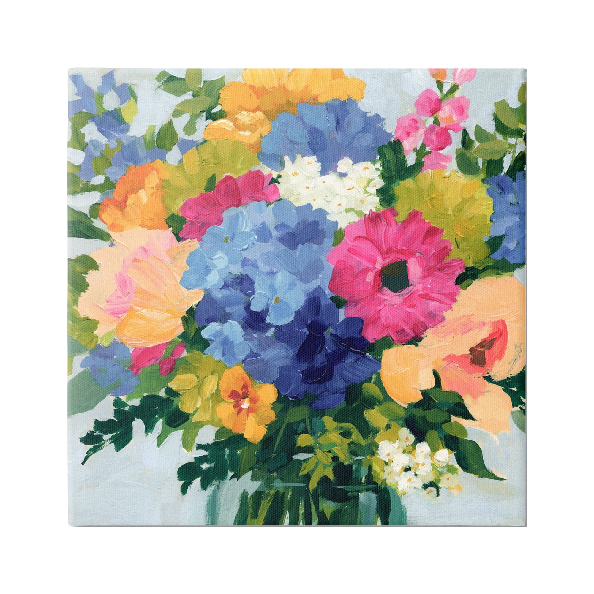 Stupell Industries Modern Blue & Pink Bouquet Botanical & Floral Painting Gallery Wrapped Canvas Art Print Wall Art, 24 x 24