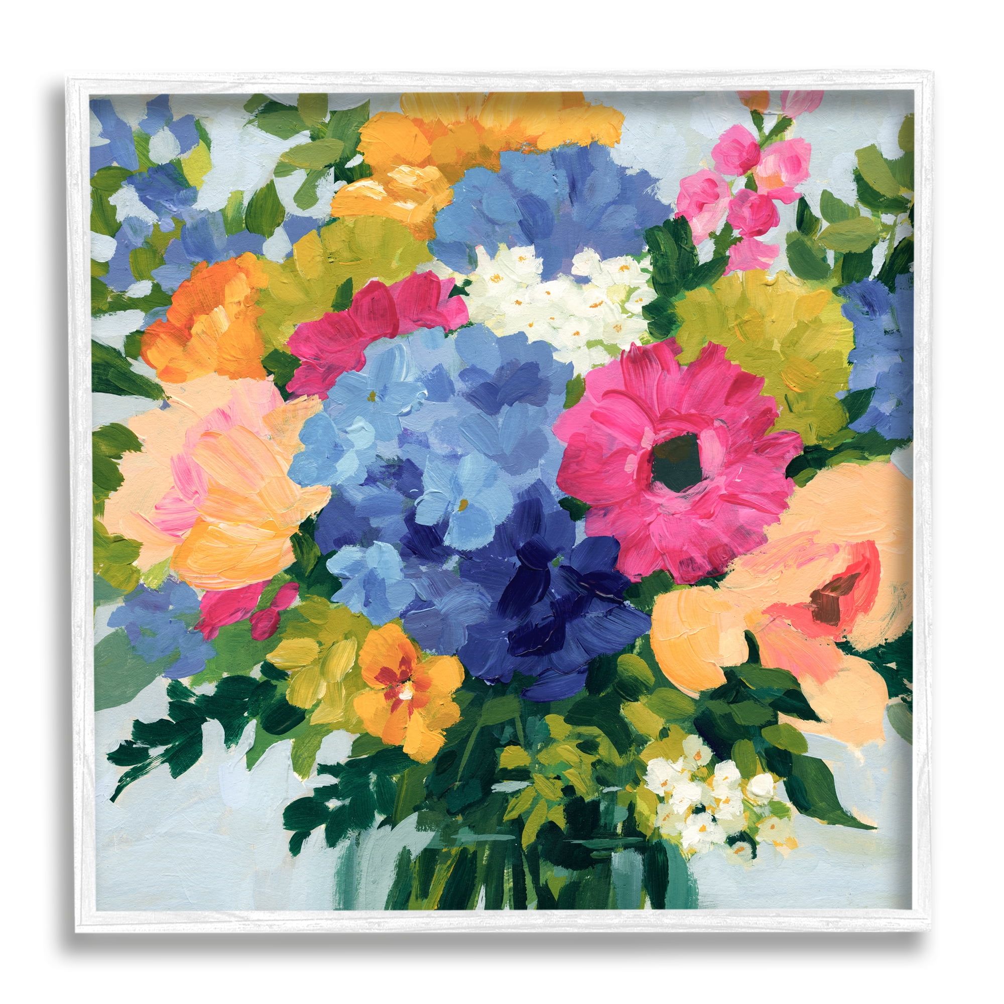 Stupell Industries Modern Blue & Pink Bouquet Botanical & Floral Painting White Framed Art Print Wall Art, 17 x 17