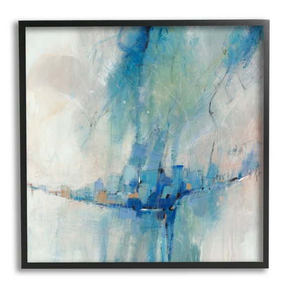 Stupell Industries Modern Blue Shapes Gathered Painting Black Framed Art Print Wall Art, Design by Tim OToole