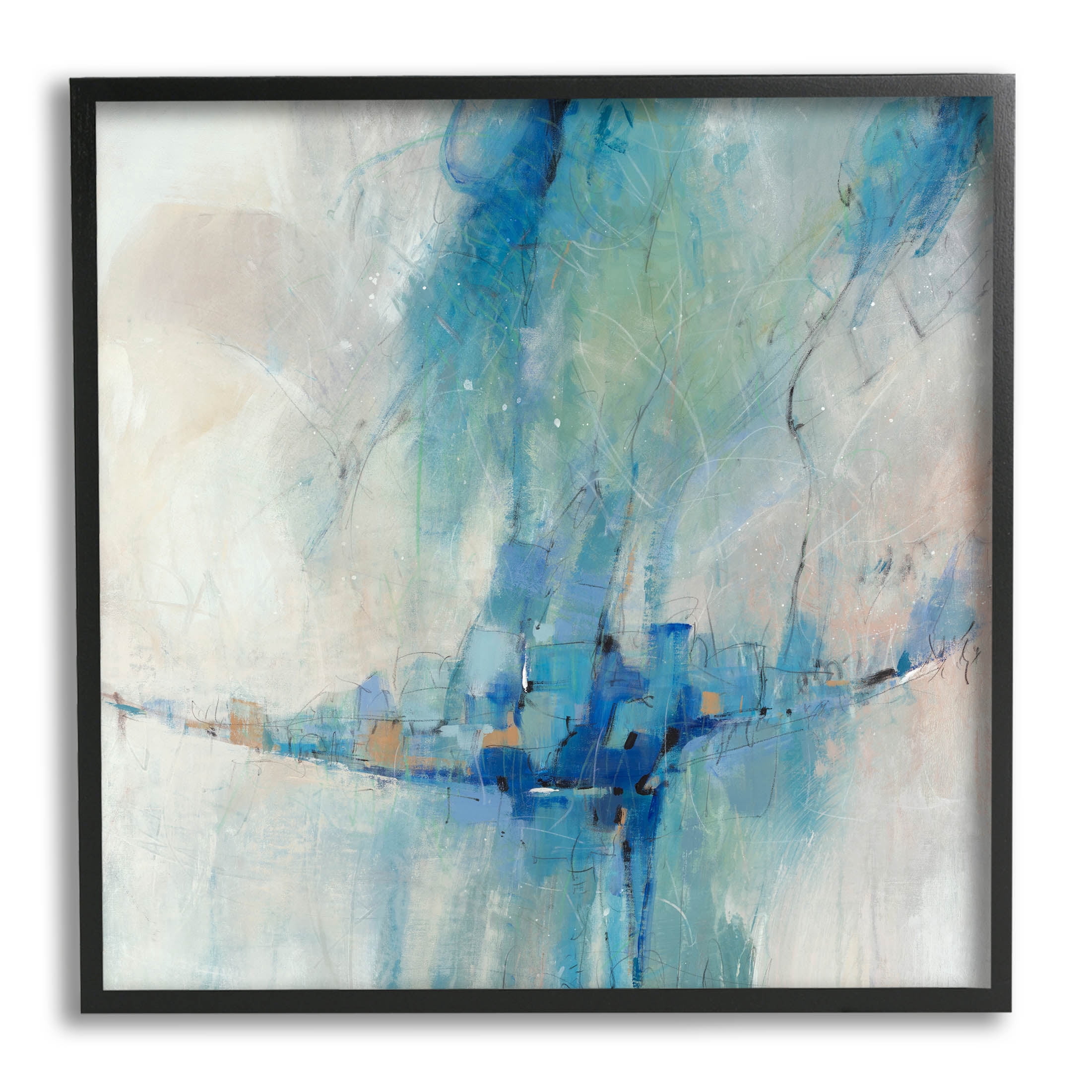 Stupell Industries Modern Blue Shapes Gathered Painting Black Framed Art Print Wall Art, Design by Tim OToole