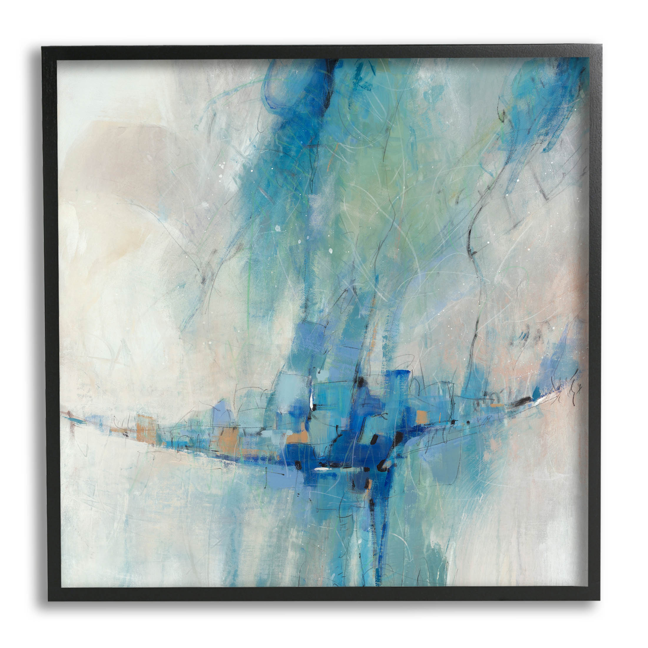 Stupell Industries Modern Blue Shapes Gathered Painting Black Framed Art Print Wall Art, Design by Tim OToole