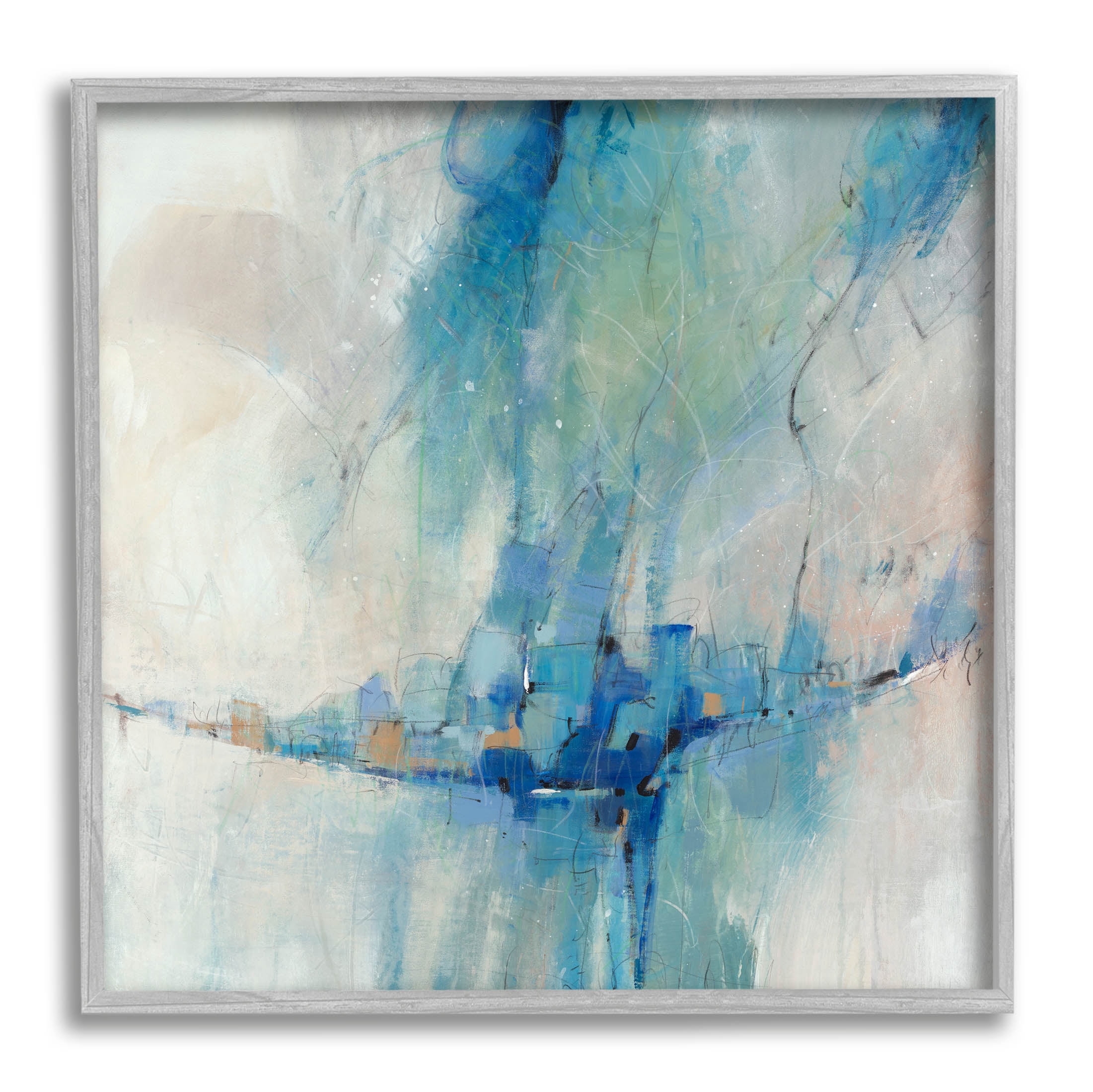 Stupell Industries Modern Blue Shapes Gathered Painting Gray Framed Art Print Wall Art, Design by Tim OToole