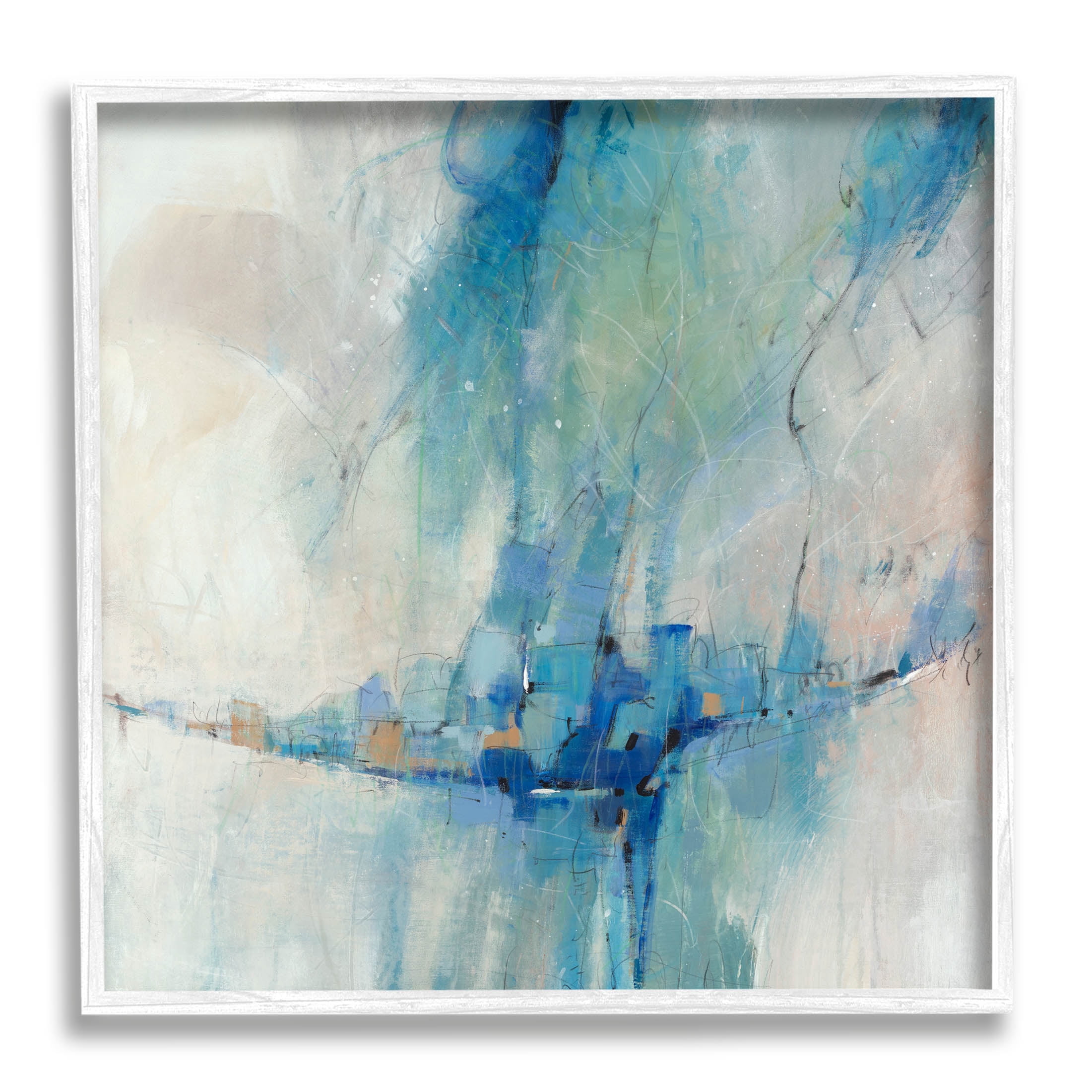 Stupell Industries Modern Blue Shapes Gathered Painting White Framed Art Print Wall Art, Design by Tim OToole