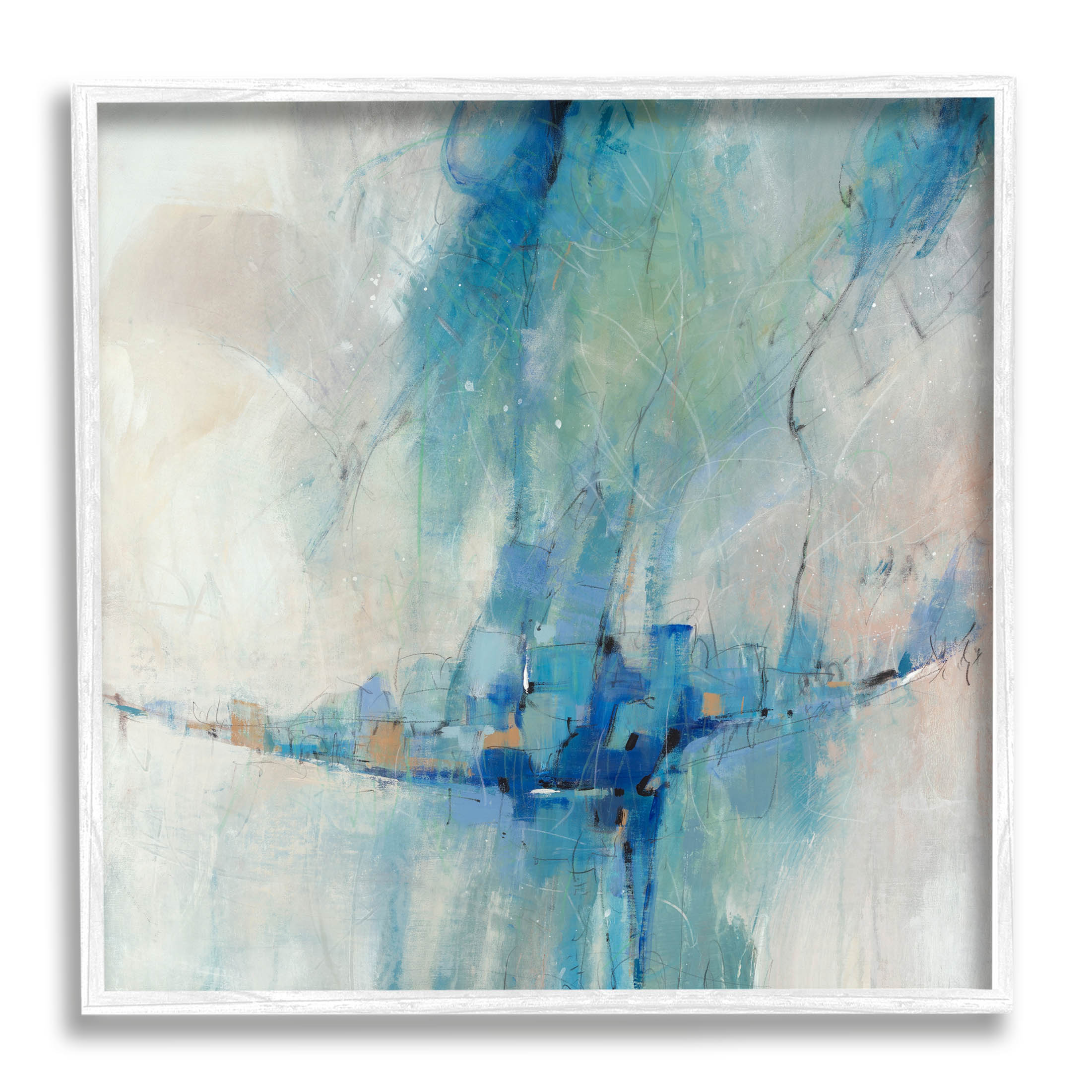 Stupell Industries Modern Blue Shapes Gathered Painting White Framed Art Print Wall Art, Design by Tim OToole