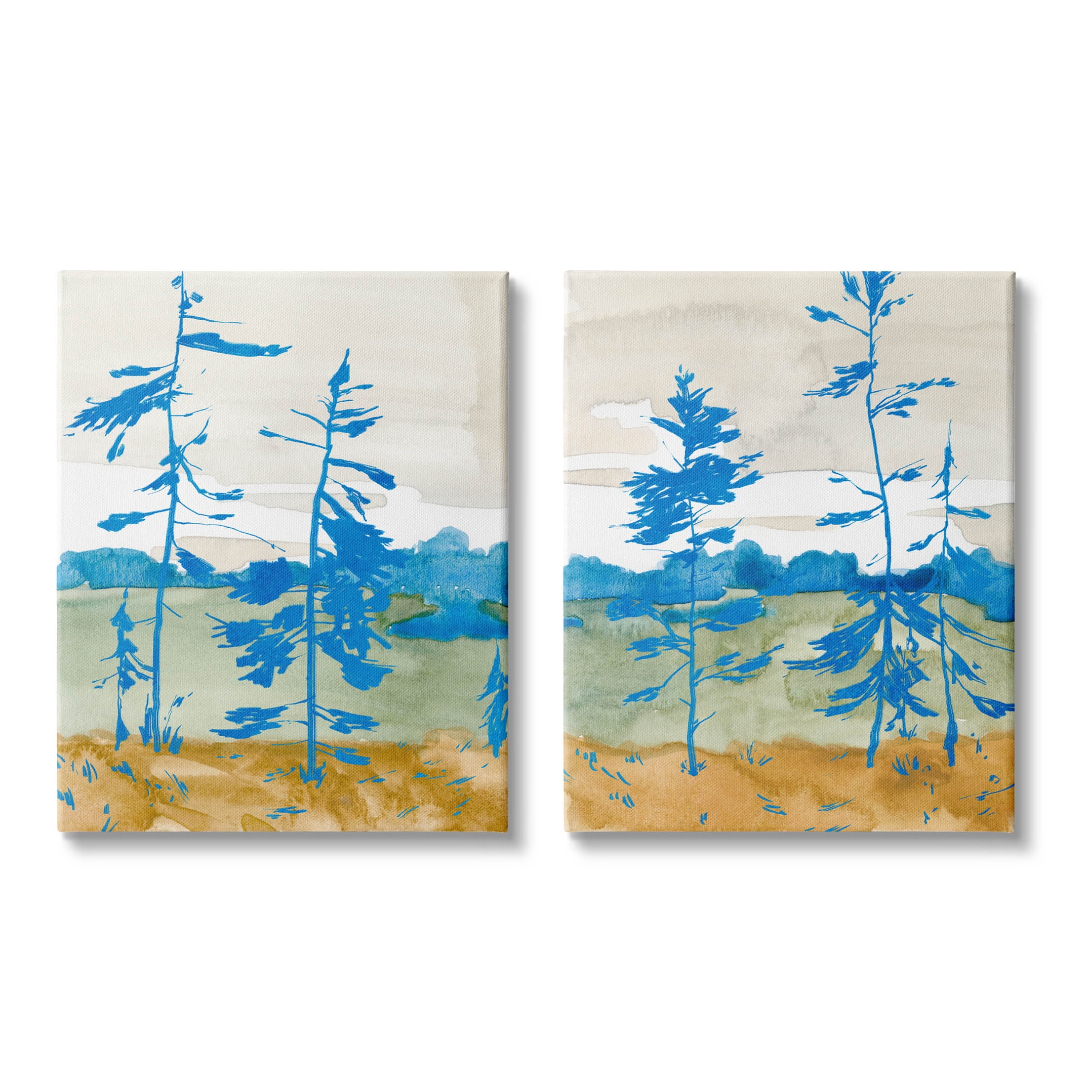Stupell Industries Modern Blue Tree Scenery Painting Gallery Wrapped Canvas Print Wall Art, Set of 2, Design by Jacob Green
