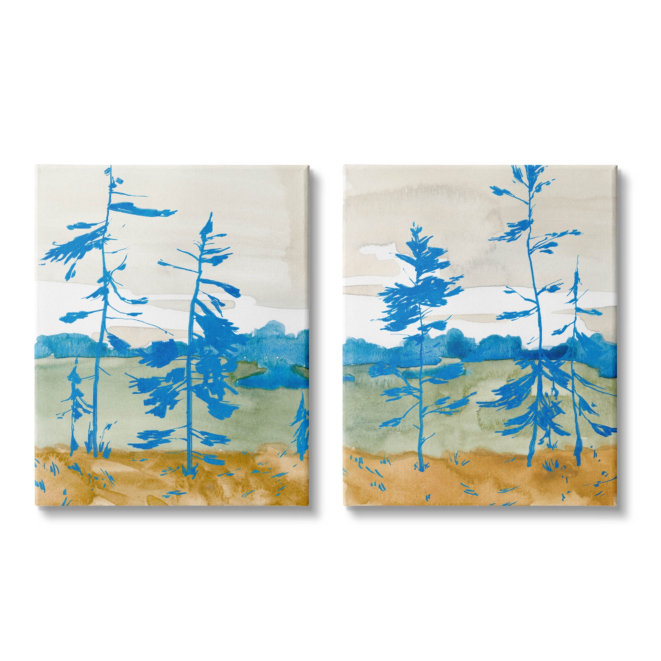 Stupell Industries Modern Blue Tree Scenery Painting Gallery Wrapped Canvas Print Wall Art, Set of 2, Design by Jacob Green