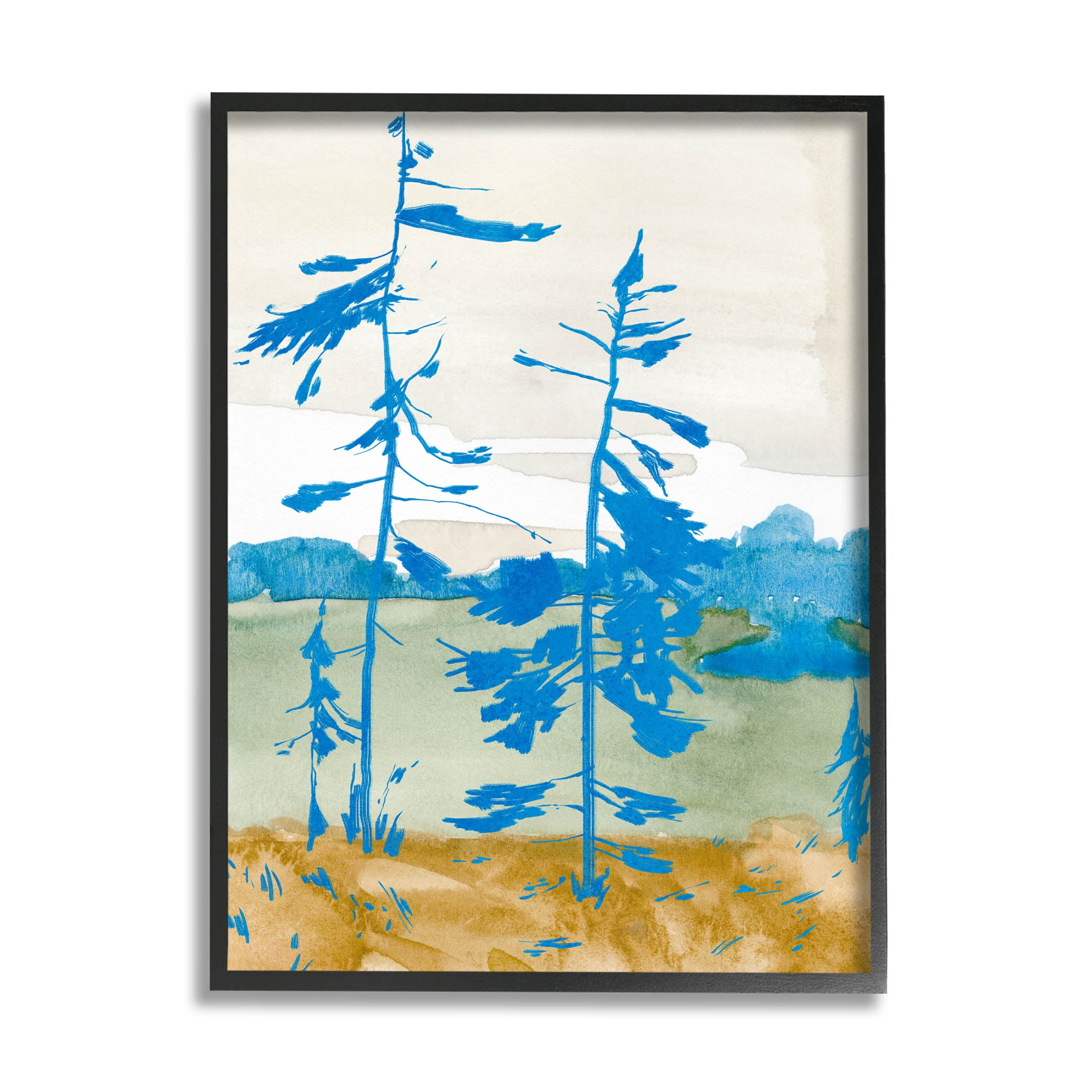 Stupell Industries Modern Blue Trees Landscape Painting Black Framed Art Print Wall Art, Design by Jacob Green