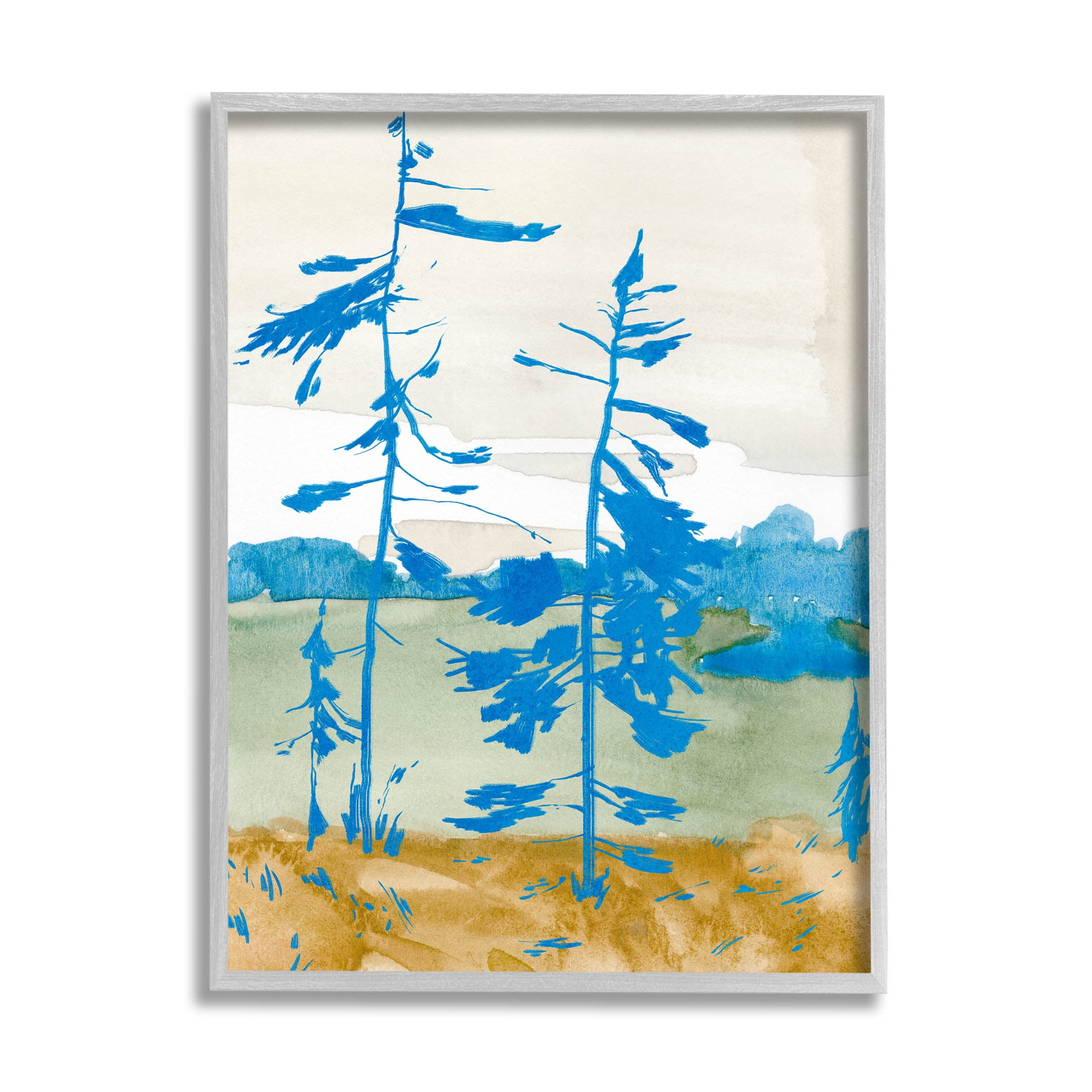Stupell Industries Modern Blue Trees Landscape Painting Gray Framed Art Print Wall Art, Design by Jacob Green