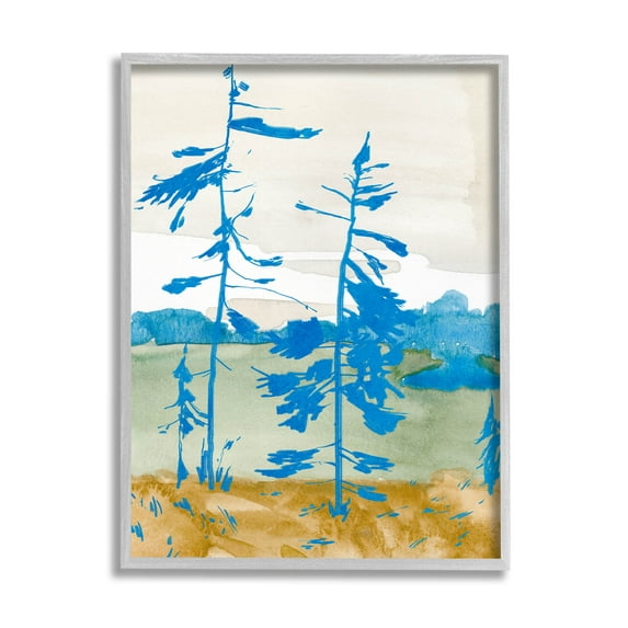 Stupell Industries Modern Blue Trees Landscape Painting Gray Framed Art Print Wall Art, Design by Jacob Green