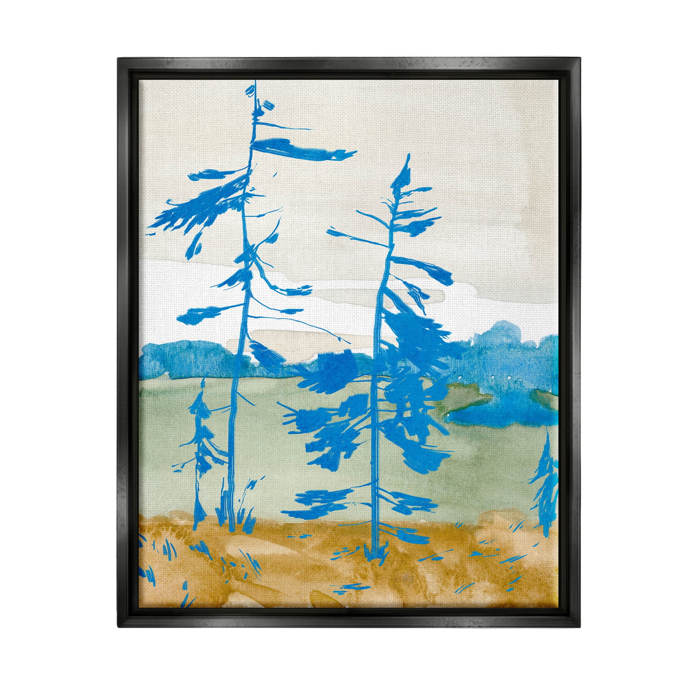 Stupell Industries Modern Blue Trees Landscape Painting Jet Black Floating Framed Canvas Print Wall Art, Design by Jacob Green