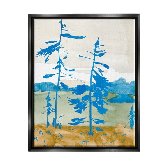 Stupell Industries Modern Blue Trees Landscape Painting Jet Black Floating Framed Canvas Print Wall Art, Design by Jacob Green