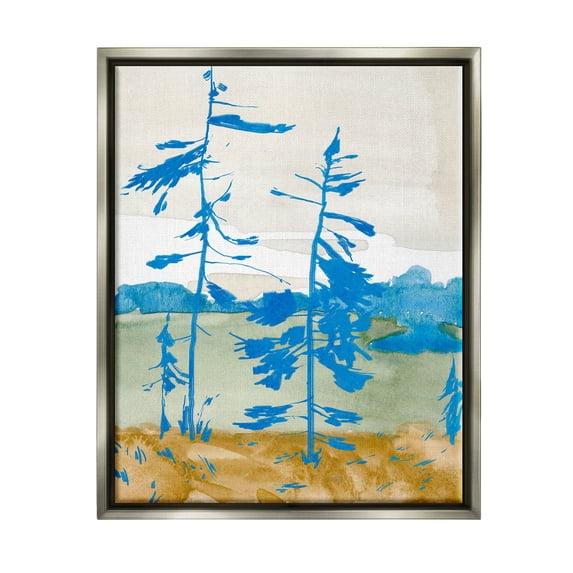 Stupell Industries Modern Blue Trees Landscape Painting Luster Gray Floating Framed Canvas Print Wall Art, Design by Jacob Green