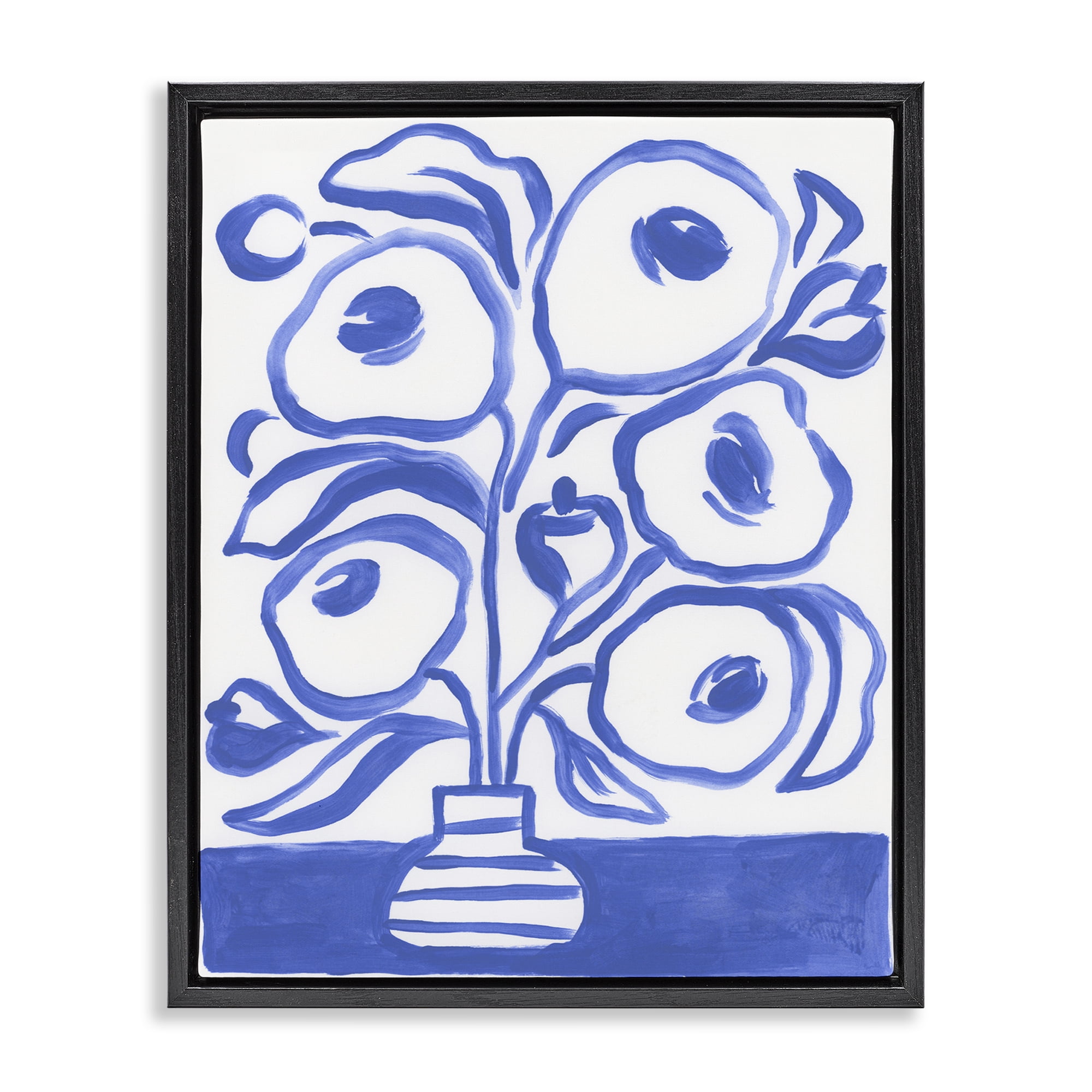 Stupell Industries Modern Blue Vase Botanical & Floral Painting Black Floater Framed Art Print Wall Art, 17 x 21