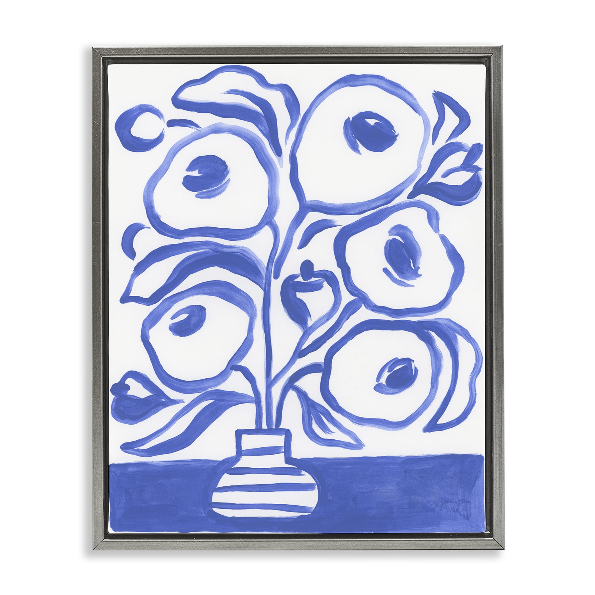 Stupell Industries Modern Blue Vase Botanical & Floral Painting Gray Floater Framed Art Print Wall Art, 17 x 21