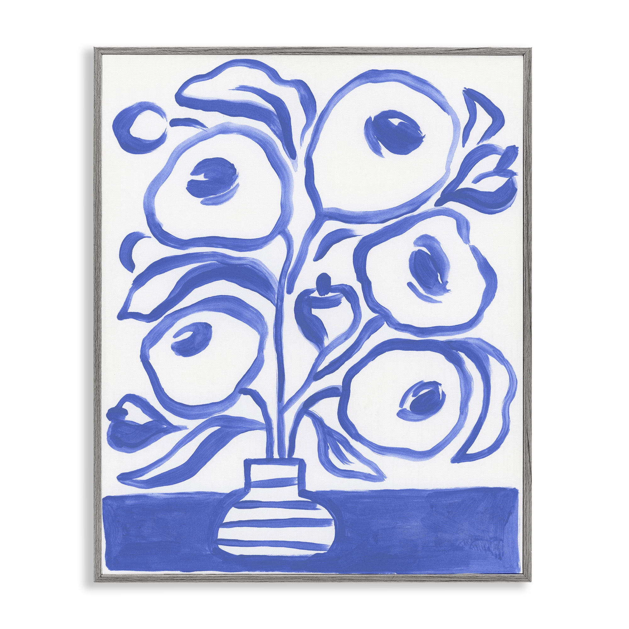 Stupell Industries Modern Blue Vase Botanical & Floral Painting Gray Framed Art Print Wall Art, 16 x 20