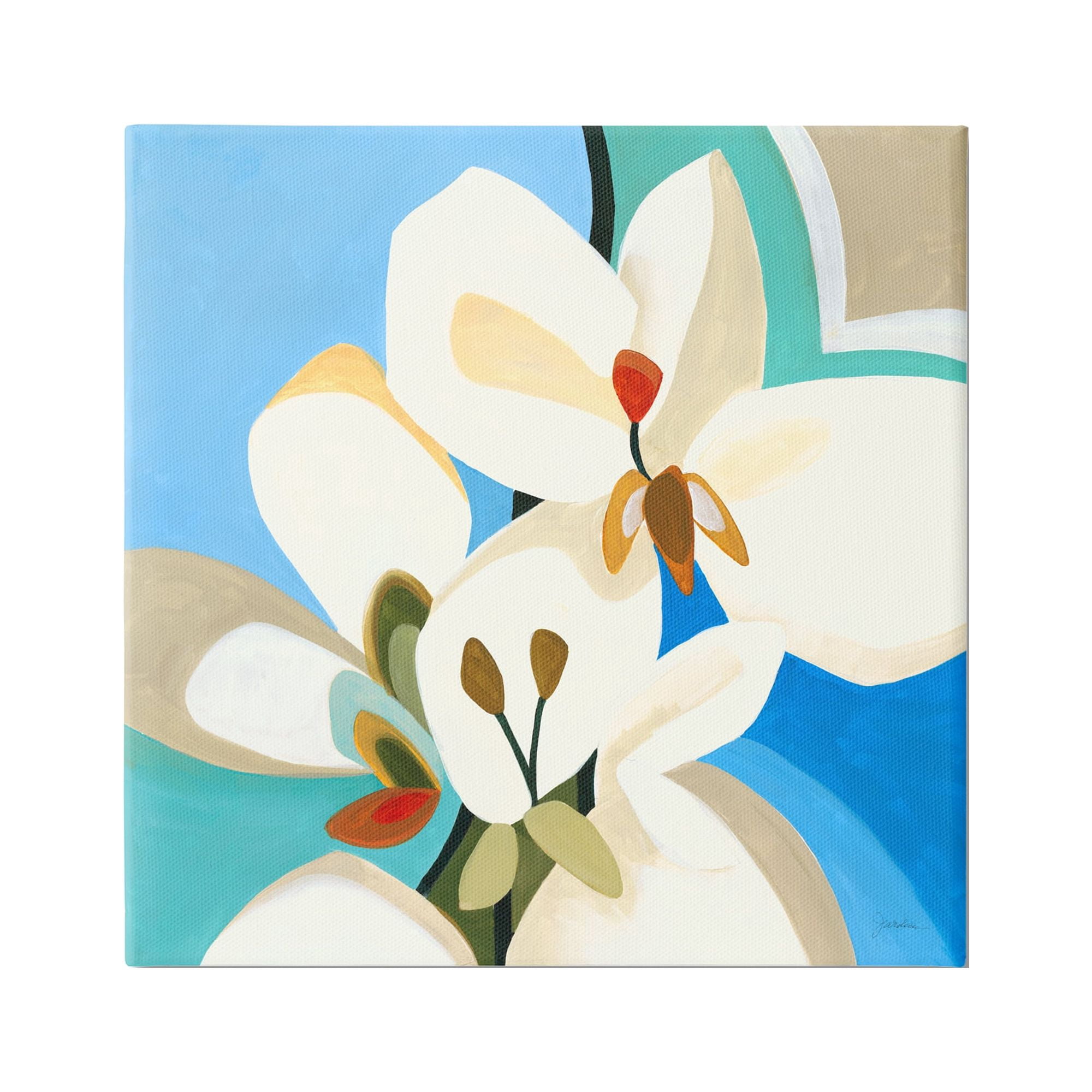 Stupell Industries Modern Blue & White Blossoms Abstract Painting Gallery Wrapped Canvas Print Wall Art, 30 x 30