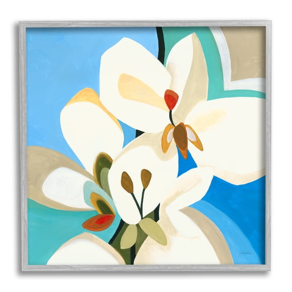 Stupell Industries Modern Blue & White Blossoms Abstract Painting Gray Framed Art Print Wall Art, 12 x 12