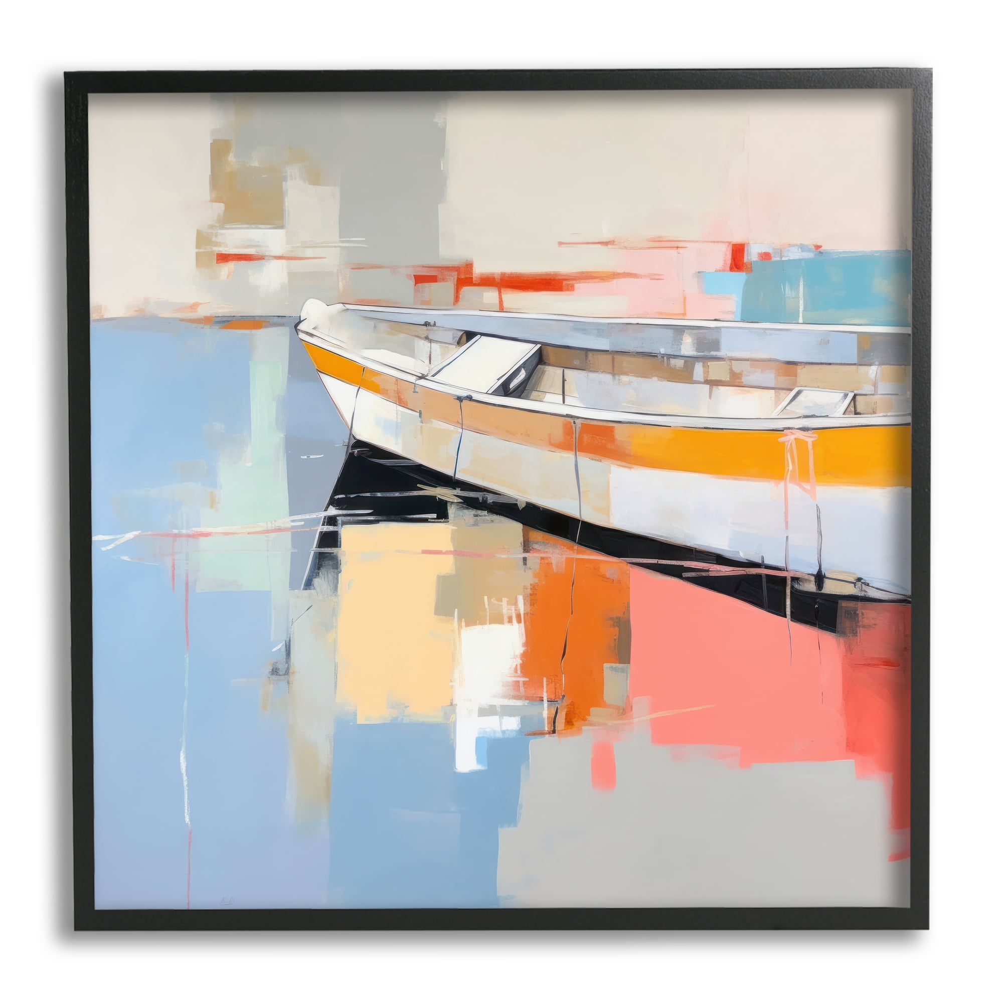 Stupell Industries Modern Boat Painting Abstract Painting Black Framed Art Print Wall Art, 17 x 17